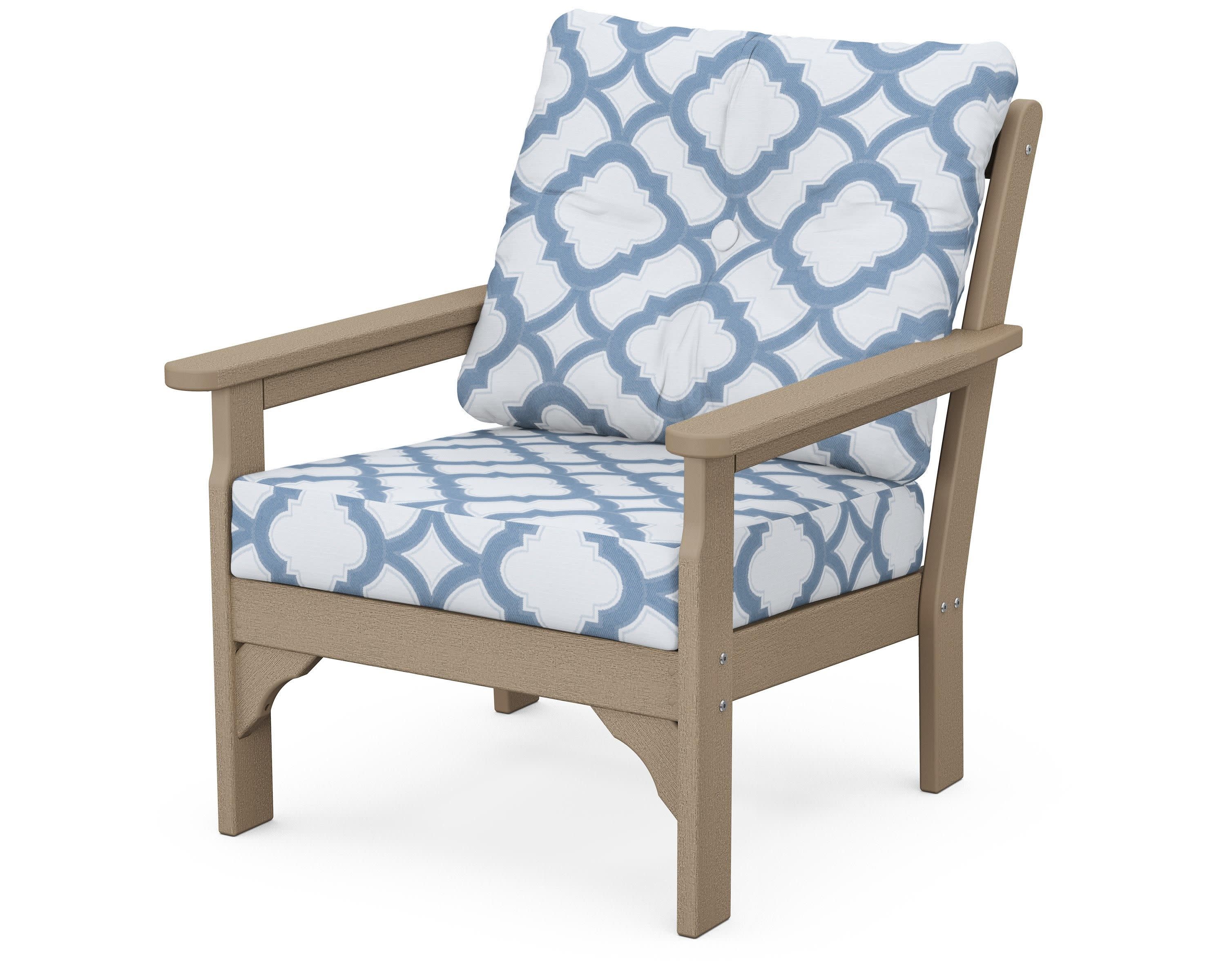 Vineyard Deep Seating Chair in Vintage Sahara / Trellis Sky Blue