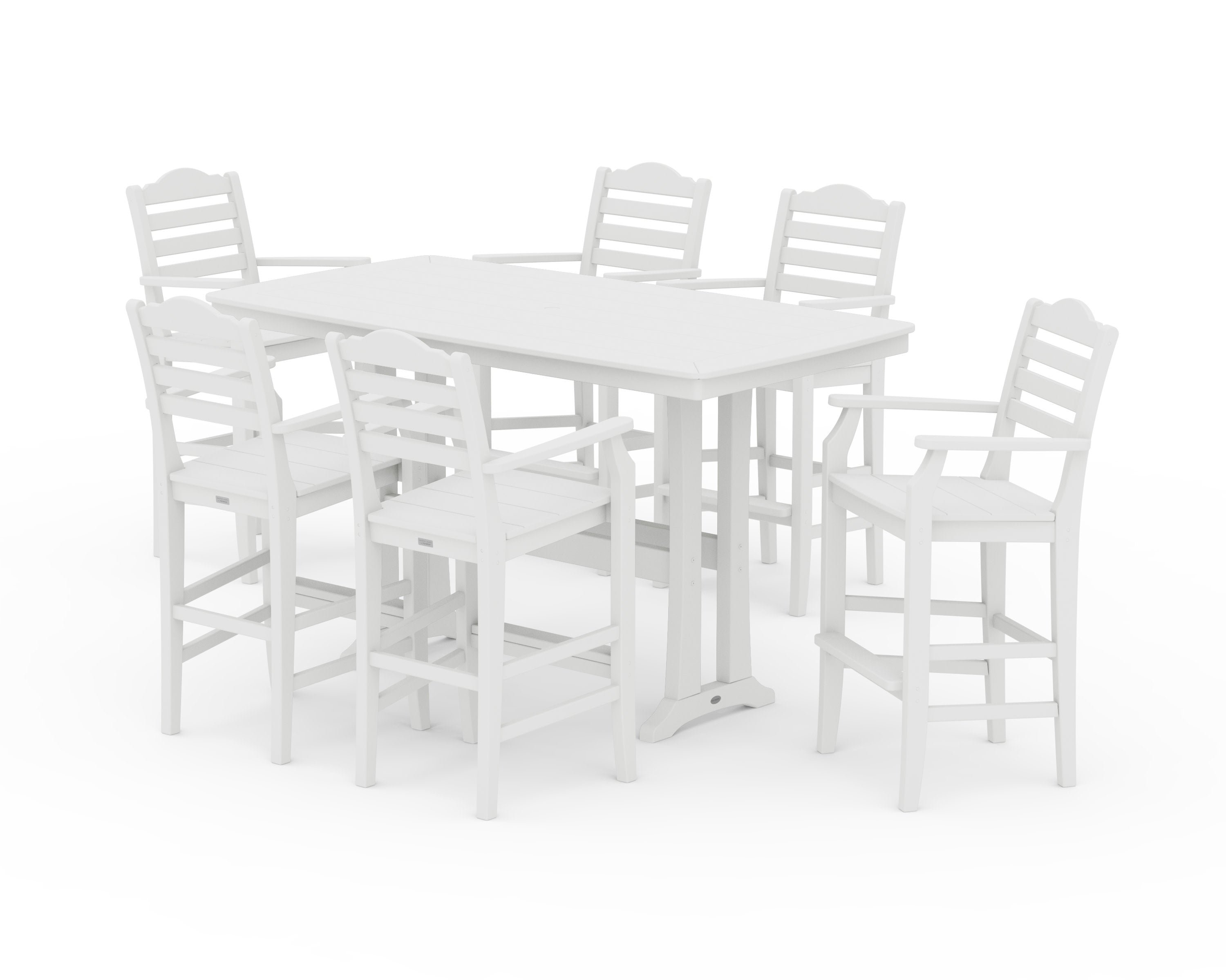 Savannah Arm Chair 7-Piece Bar Set with Trestle Legs in White