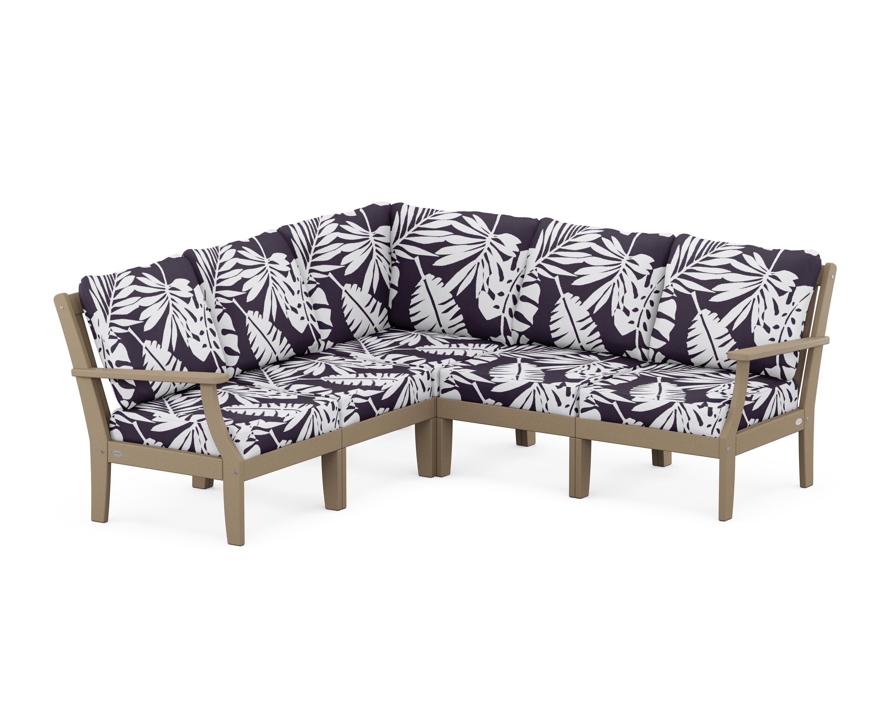 Braxton Modular 5-Piece Deep Seating Set in Vintage Sahara / Leaf Navy