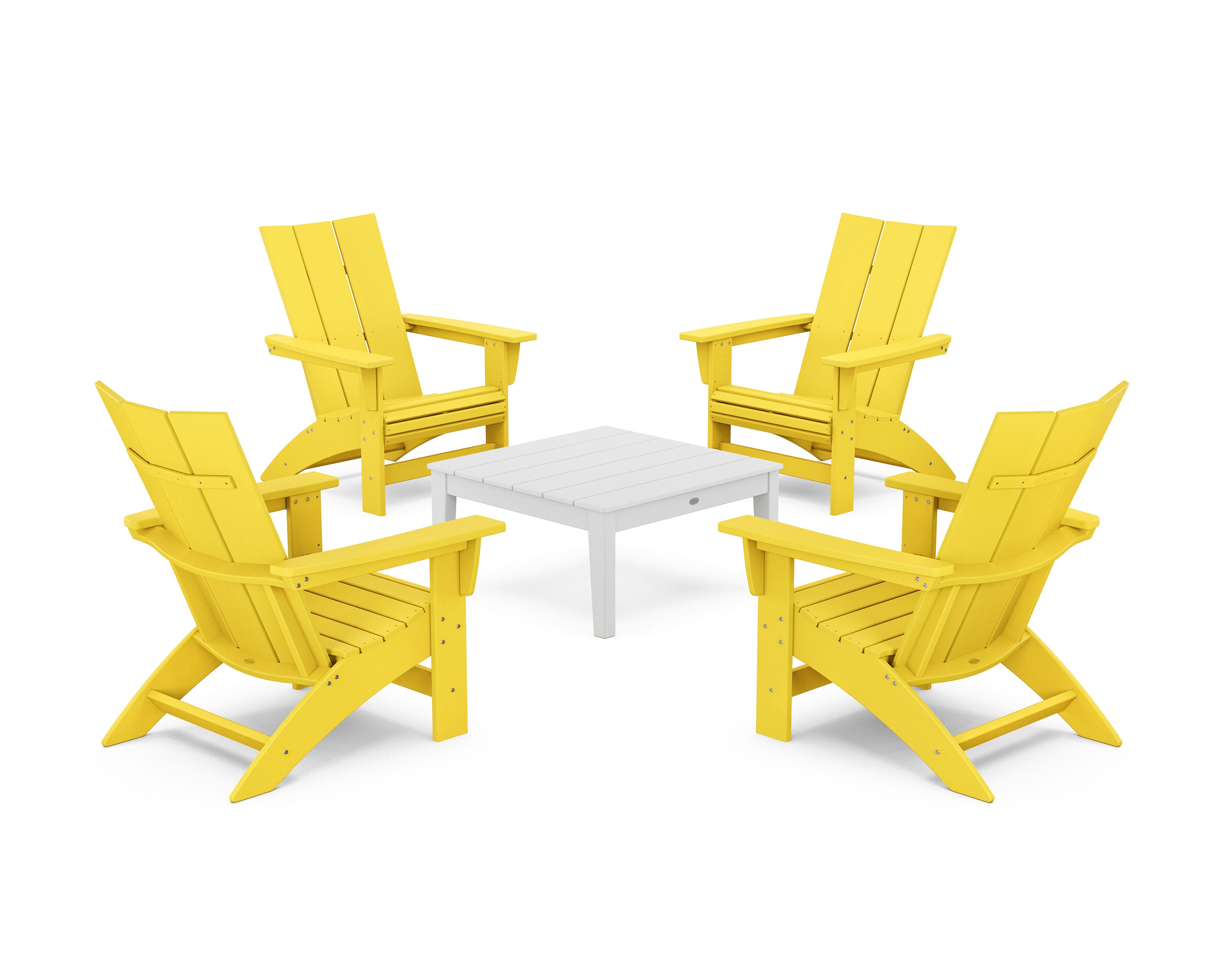 5-Piece Modern Grand Adirondack Chair Conversation Group in Lemon / White