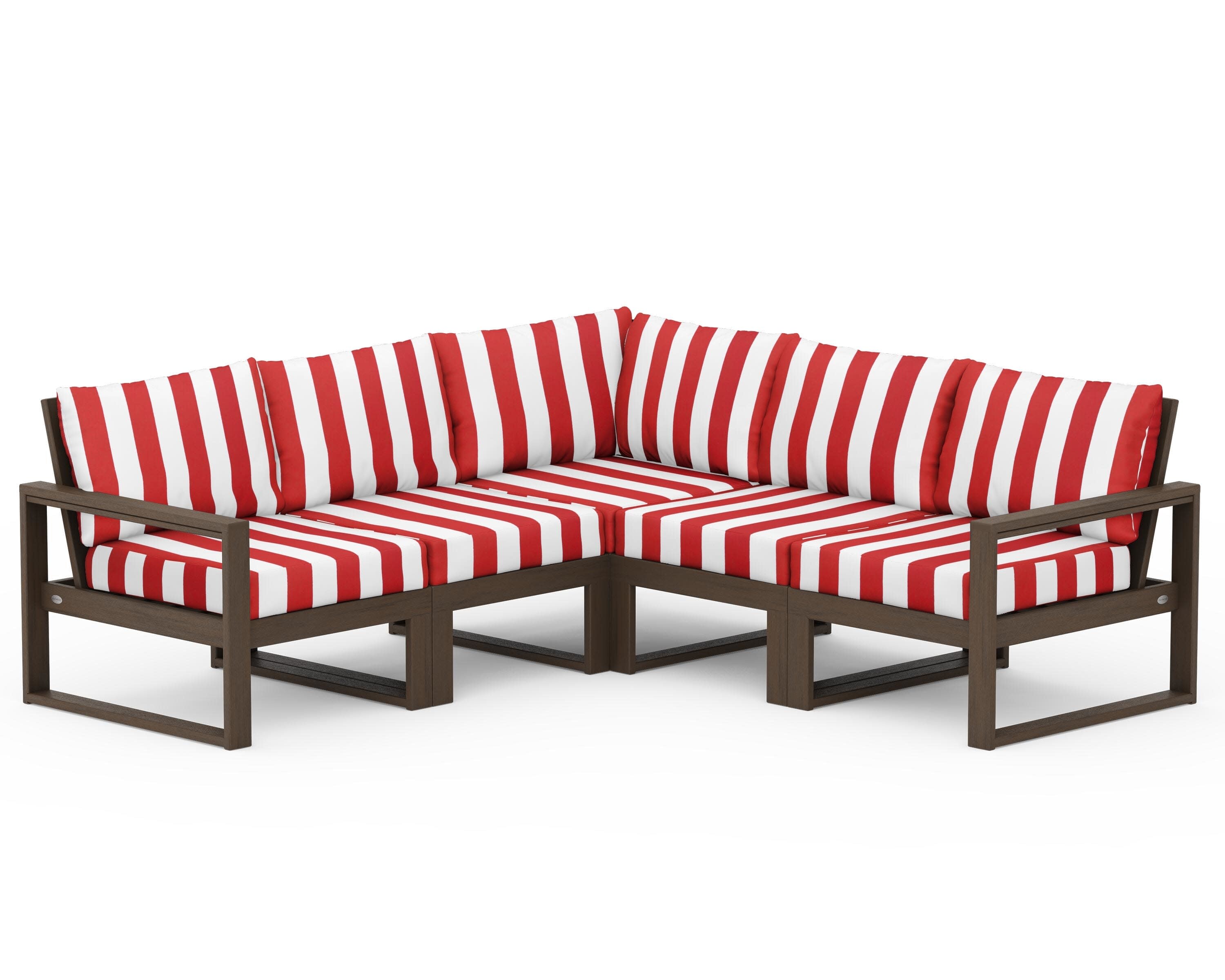 EDGE 5-Piece Modular Deep Seating Set in Kona / Cabana Stripe Crimson