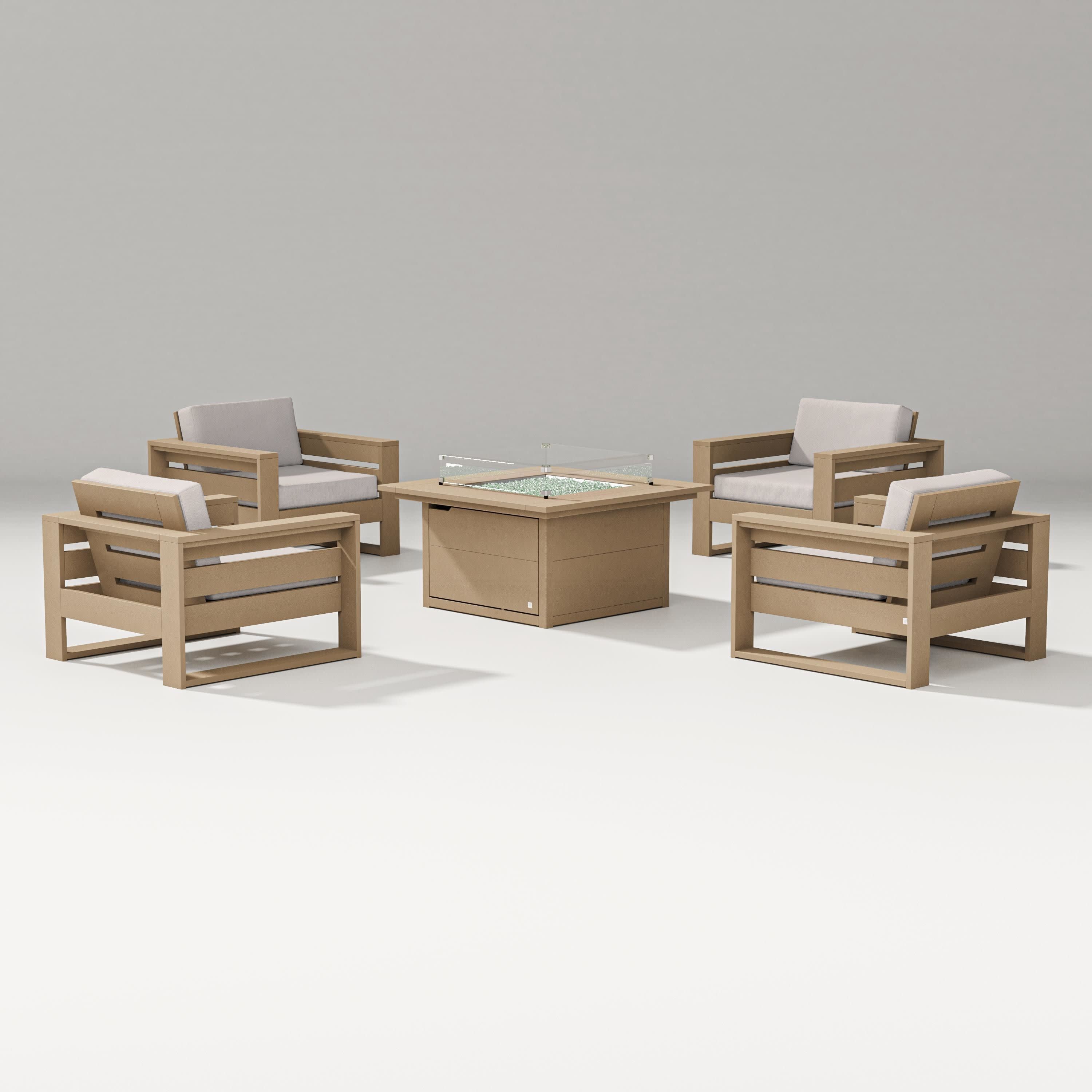 Latitude 5-Piece Lounge Fire Table Set in Vintage Sahara / Dune Burlap