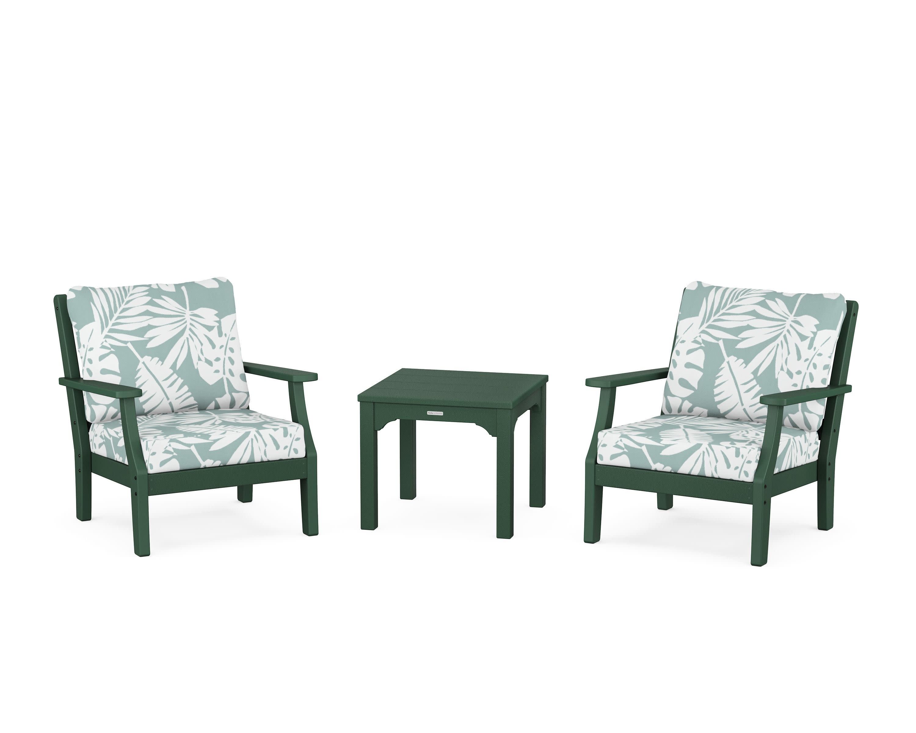 Chinoiserie 3-Piece Deep Seating Set in Green / Leaf Glacier Spa