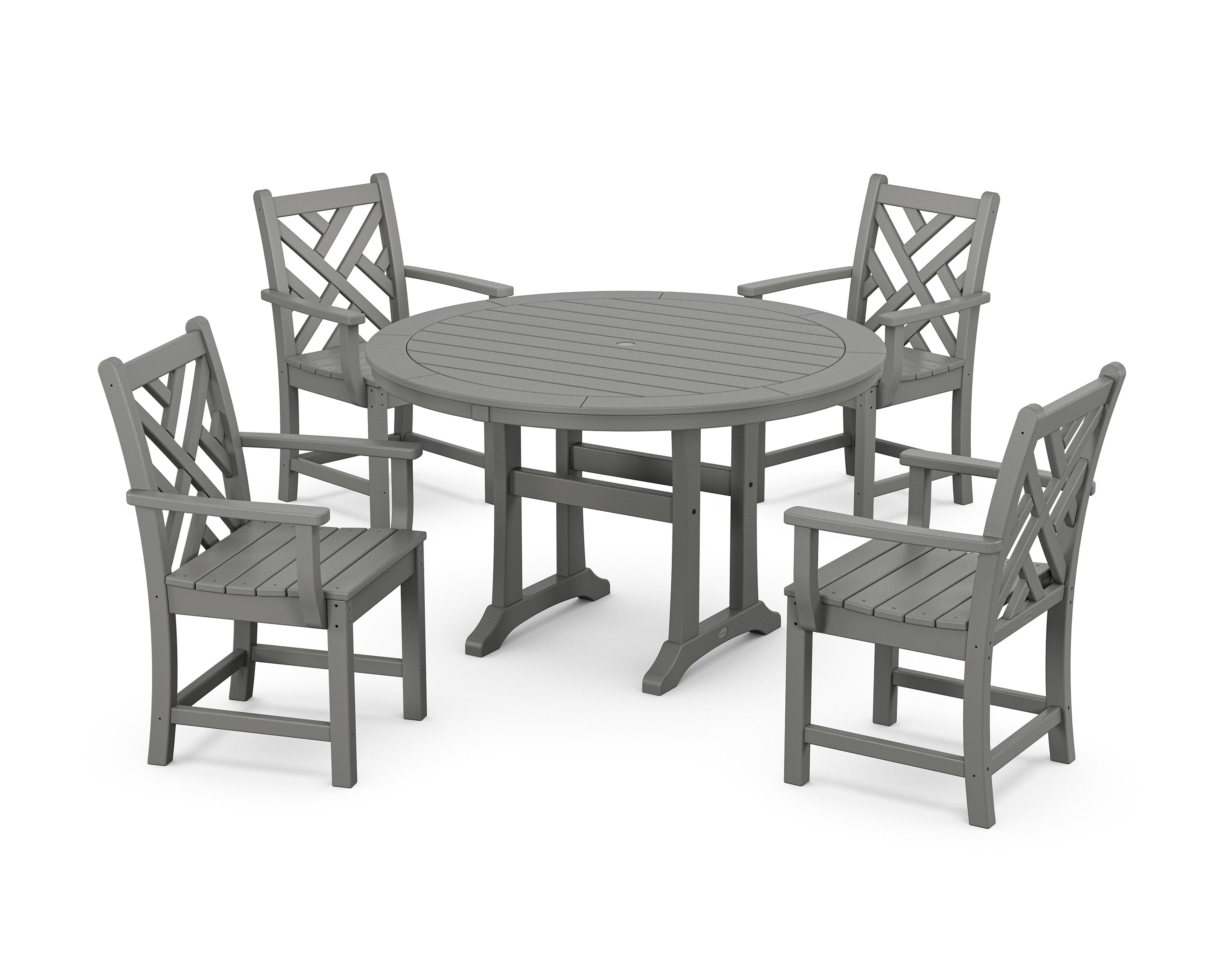 Chippendale 5-Piece Nautical Trestle Dining Arm Chair Set in Slate Grey