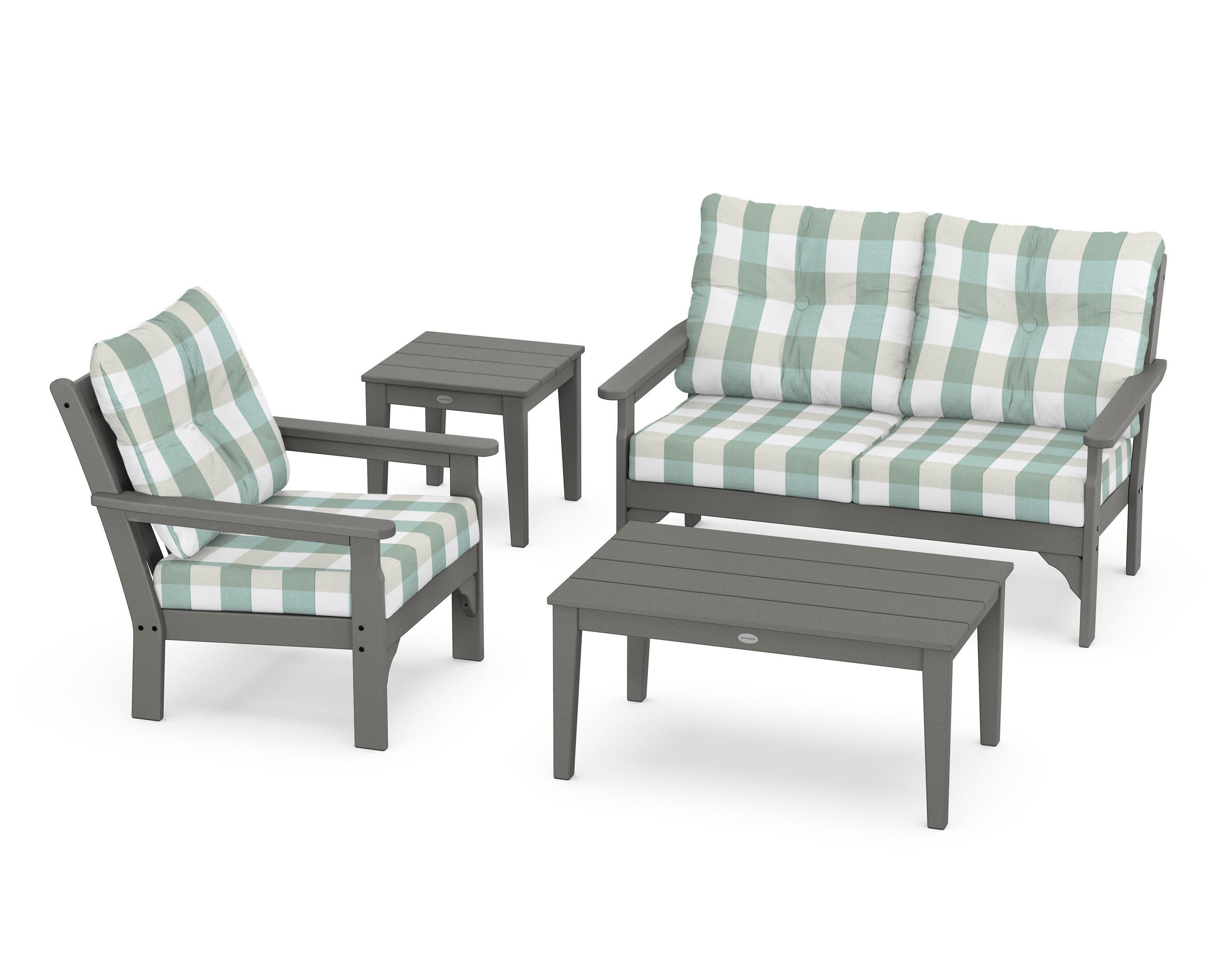 Vineyard 4-Piece Deep Seating Set in Slate Grey / Buffalo Plaid Glacier Spa