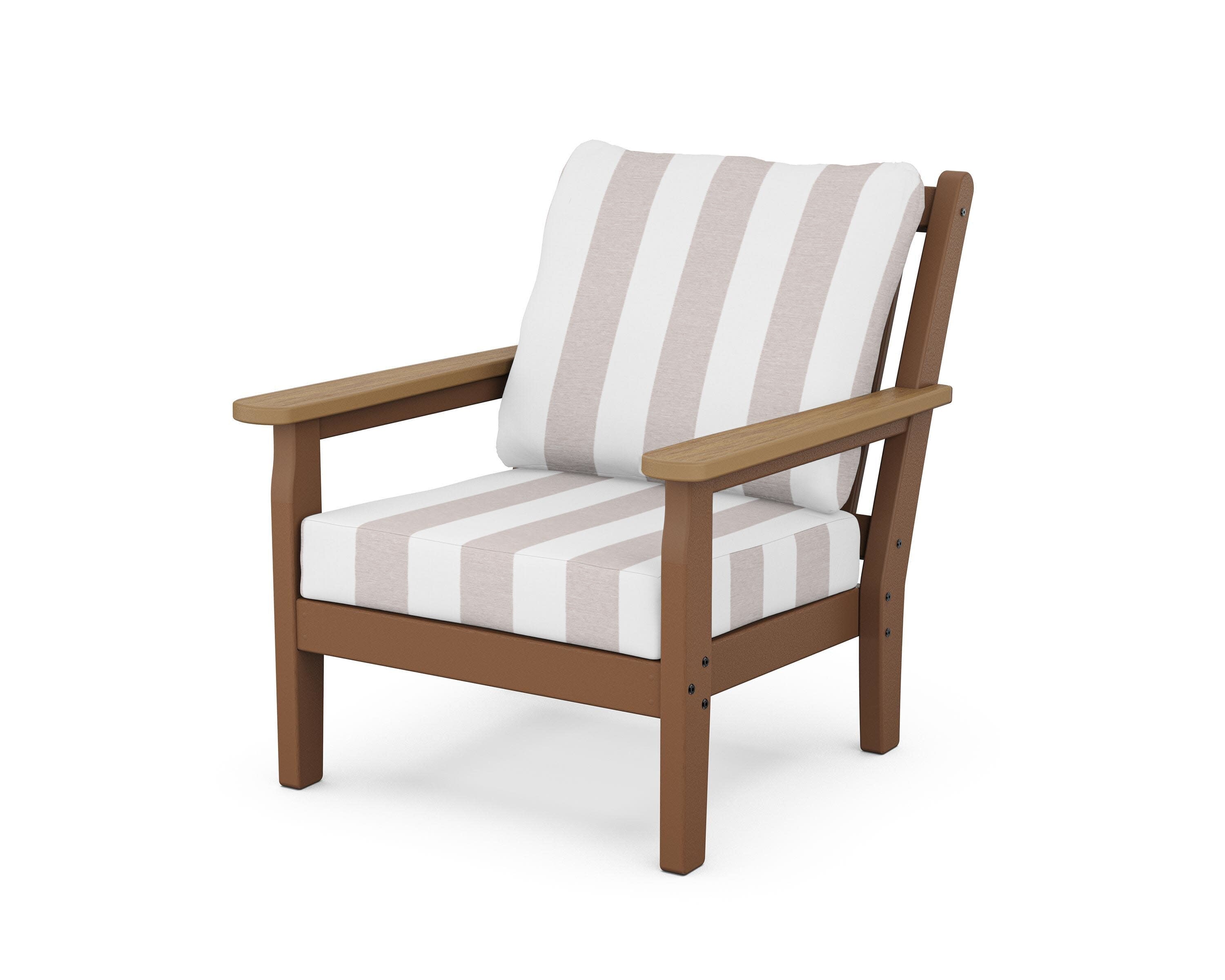 Chippendale Deep Seating Chair in Teak / Natural / Cabana Stripe Dune Burlap