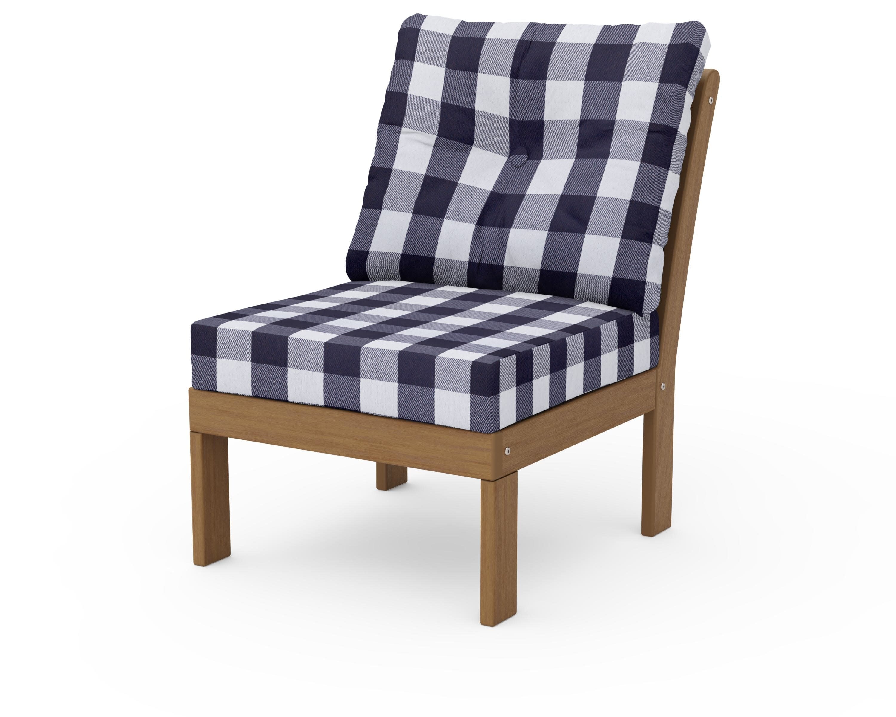 Vineyard Modular Armless Chair in Natural / Buffalo Plaid Navy