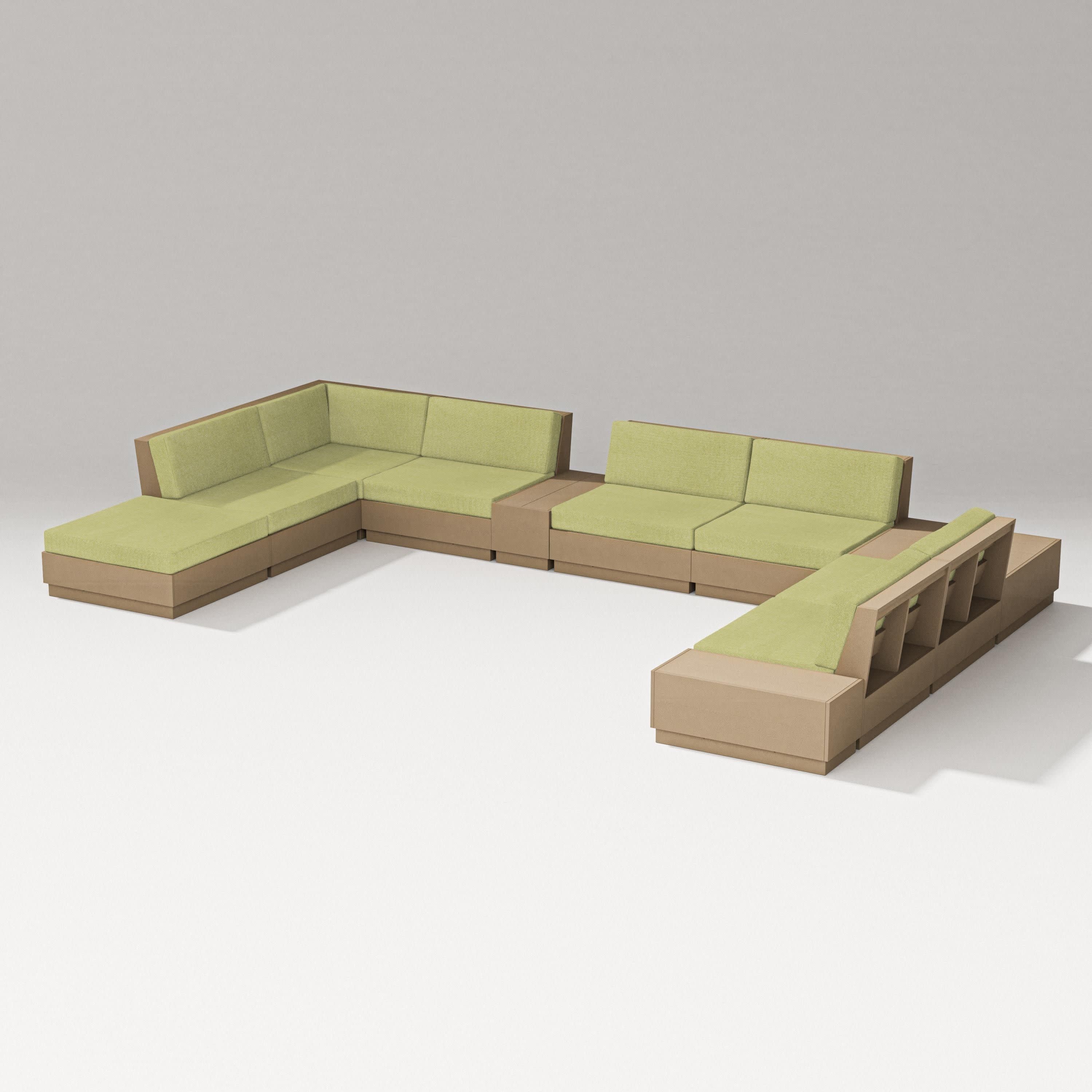 Elevate 11-Piece Conversation Sectional Set in Vintage Sahara / Chartreuse Boucle