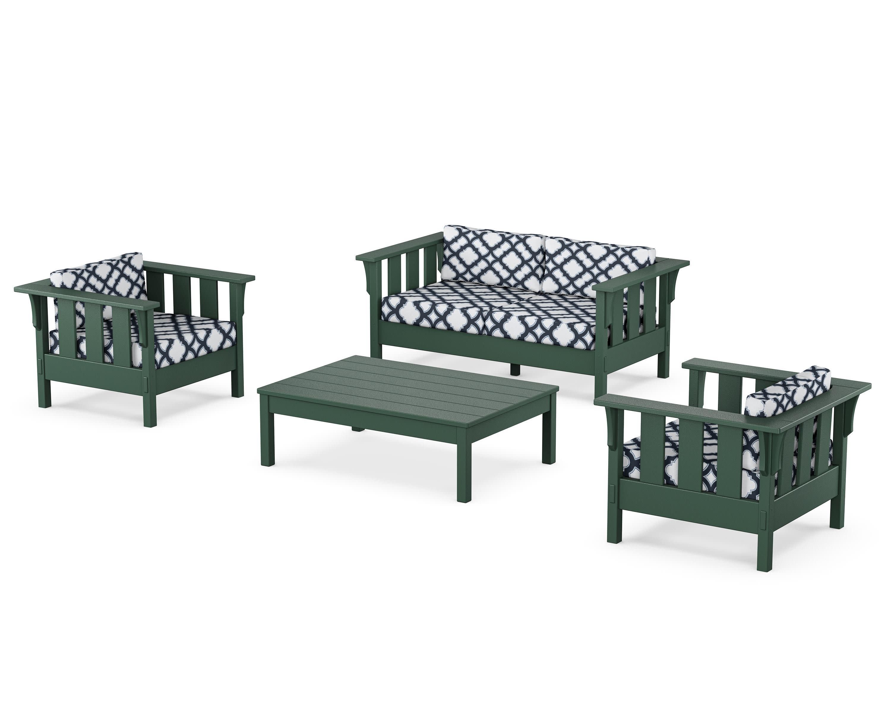 Acadia 4-Piece Deep Seating Set with Loveseat in Green / Trellis Marine Indigo