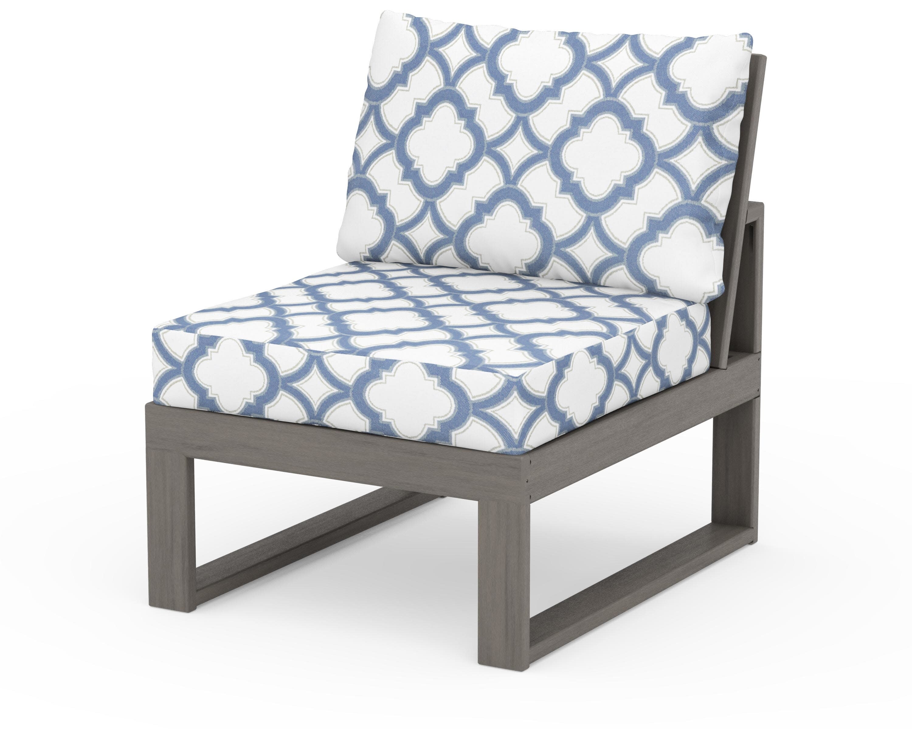 Modular Armless Chair in Driftwood / Trellis Sky Blue