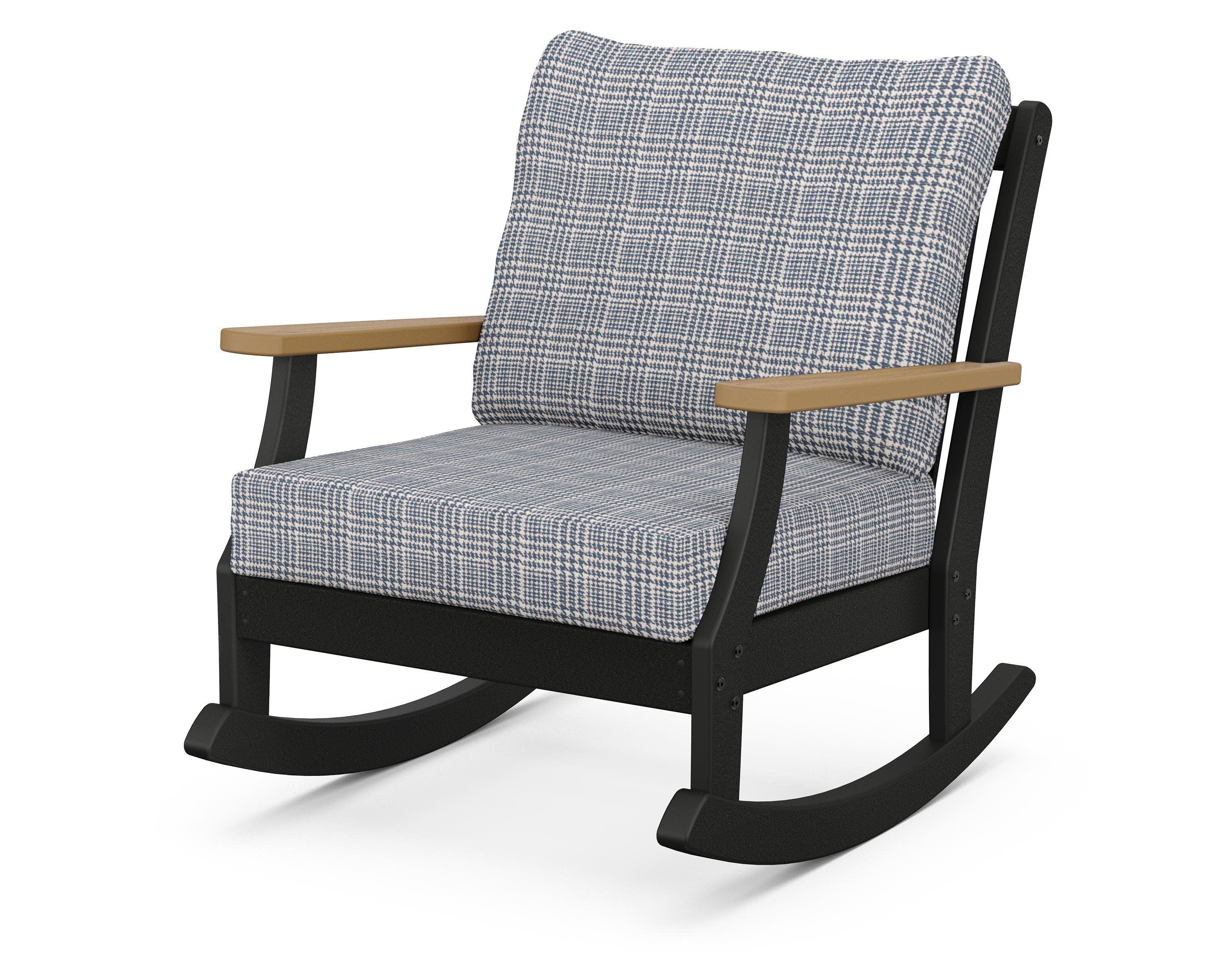 Braxton Deep Seating Rocking Chair in Black / Natural / Houndstooth Sky Blue