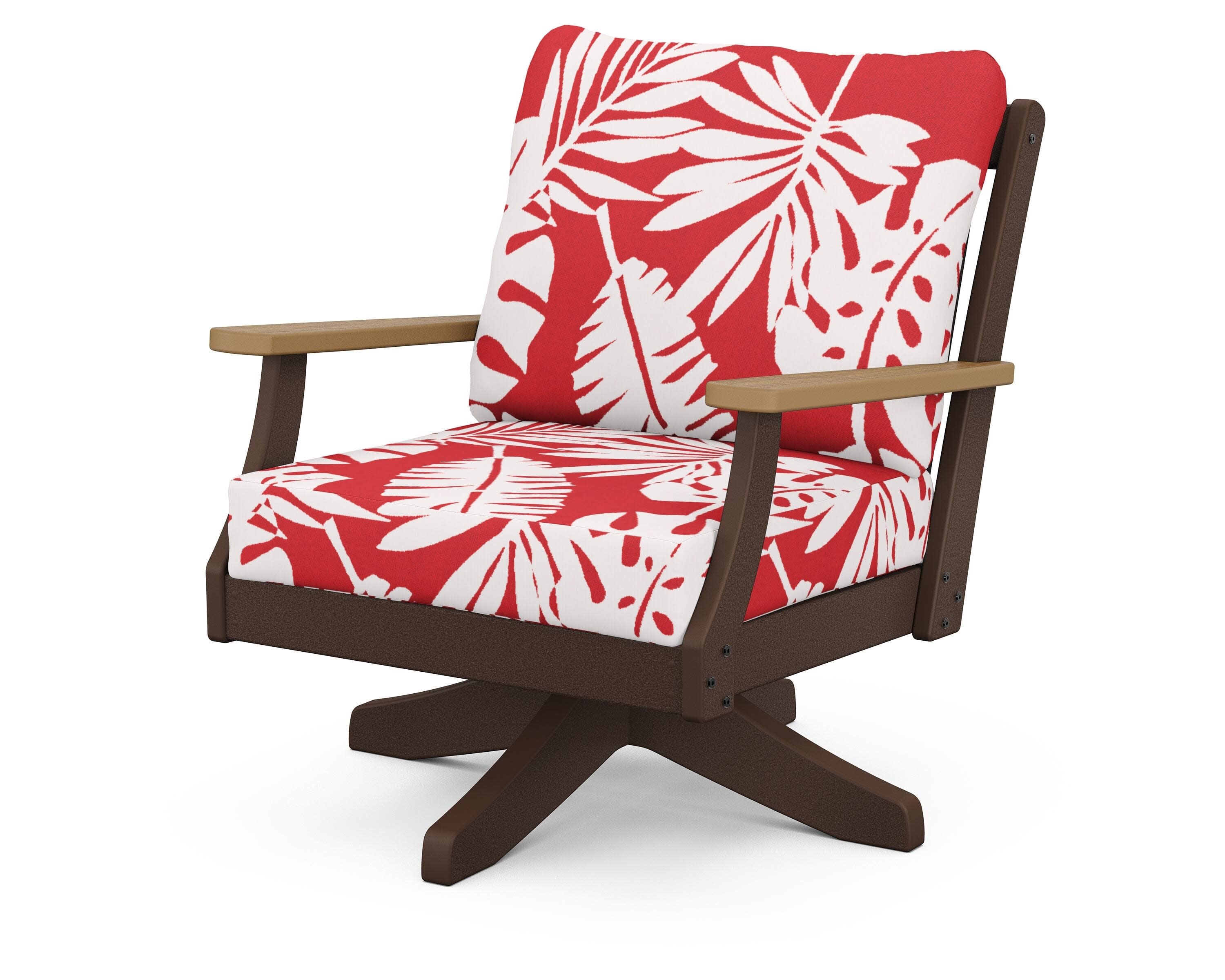 Braxton Deep Seating Swivel Chair in Mahogany / Natural / Leaf Crimson