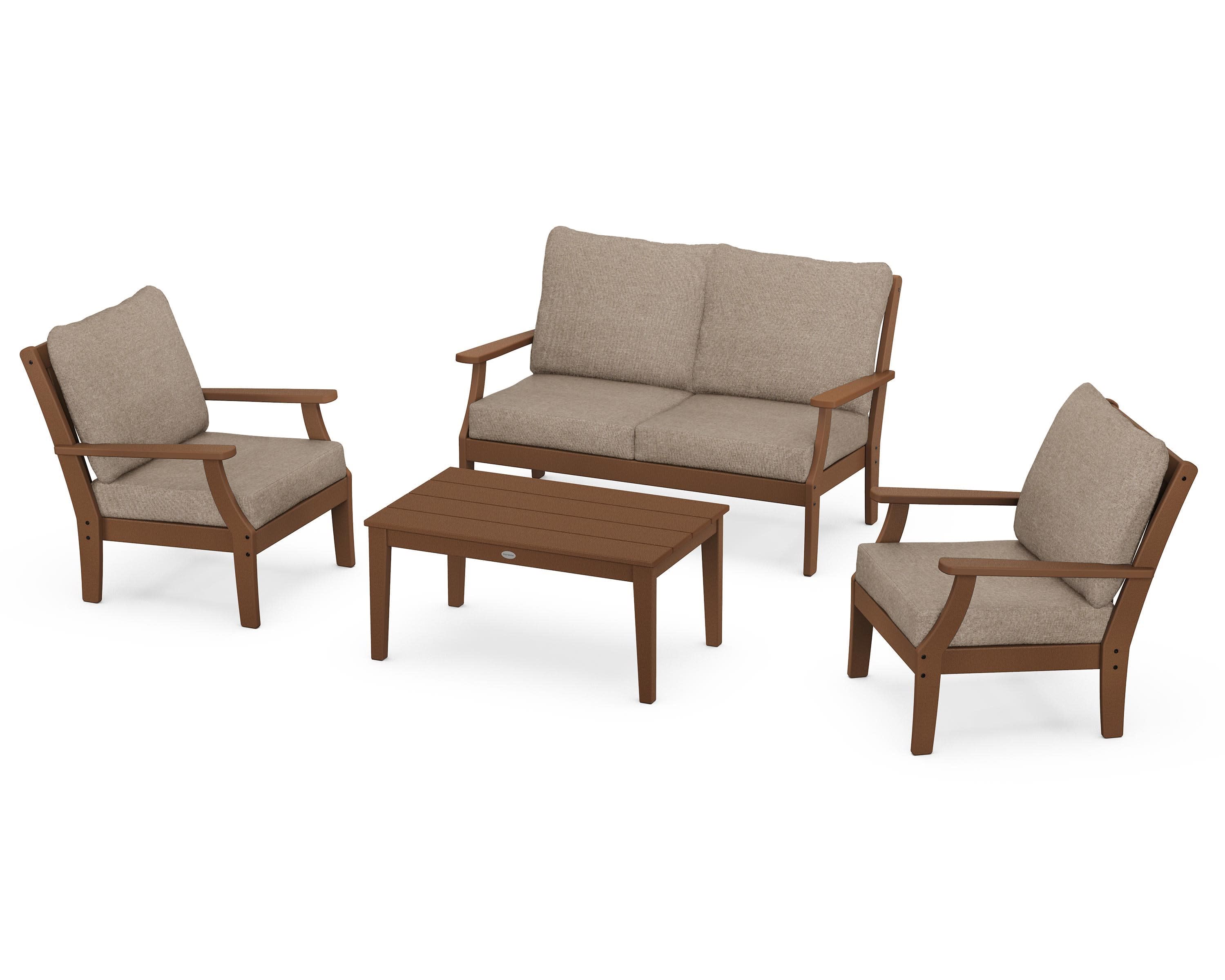 Braxton 4-Piece Deep Seating Chair Set in Teak / Spiced Burlap