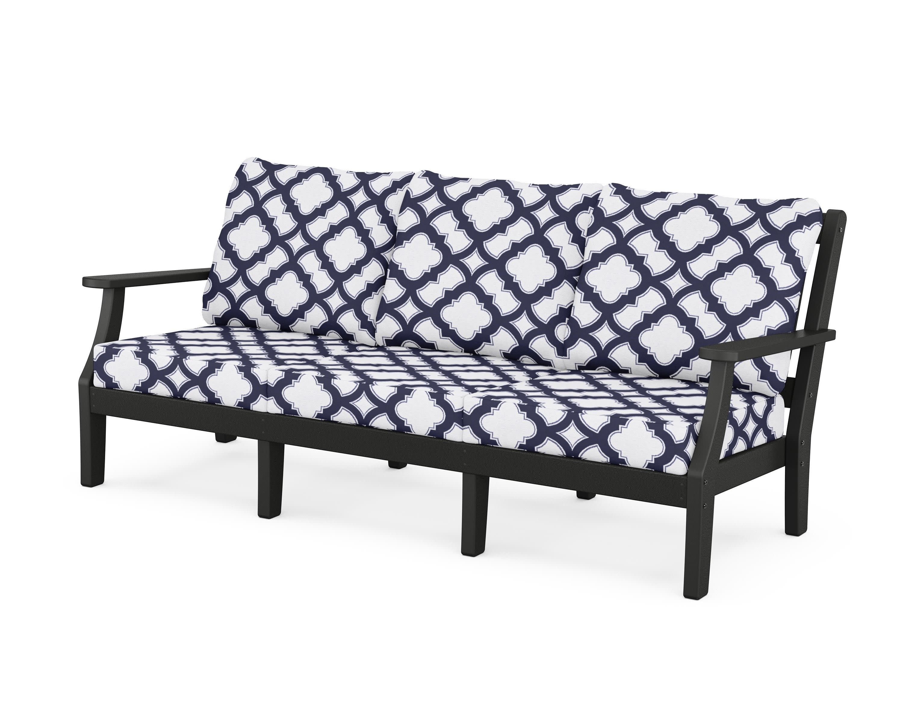 Chinoiserie Deep Seating Sofa in Black / Trellis Navy