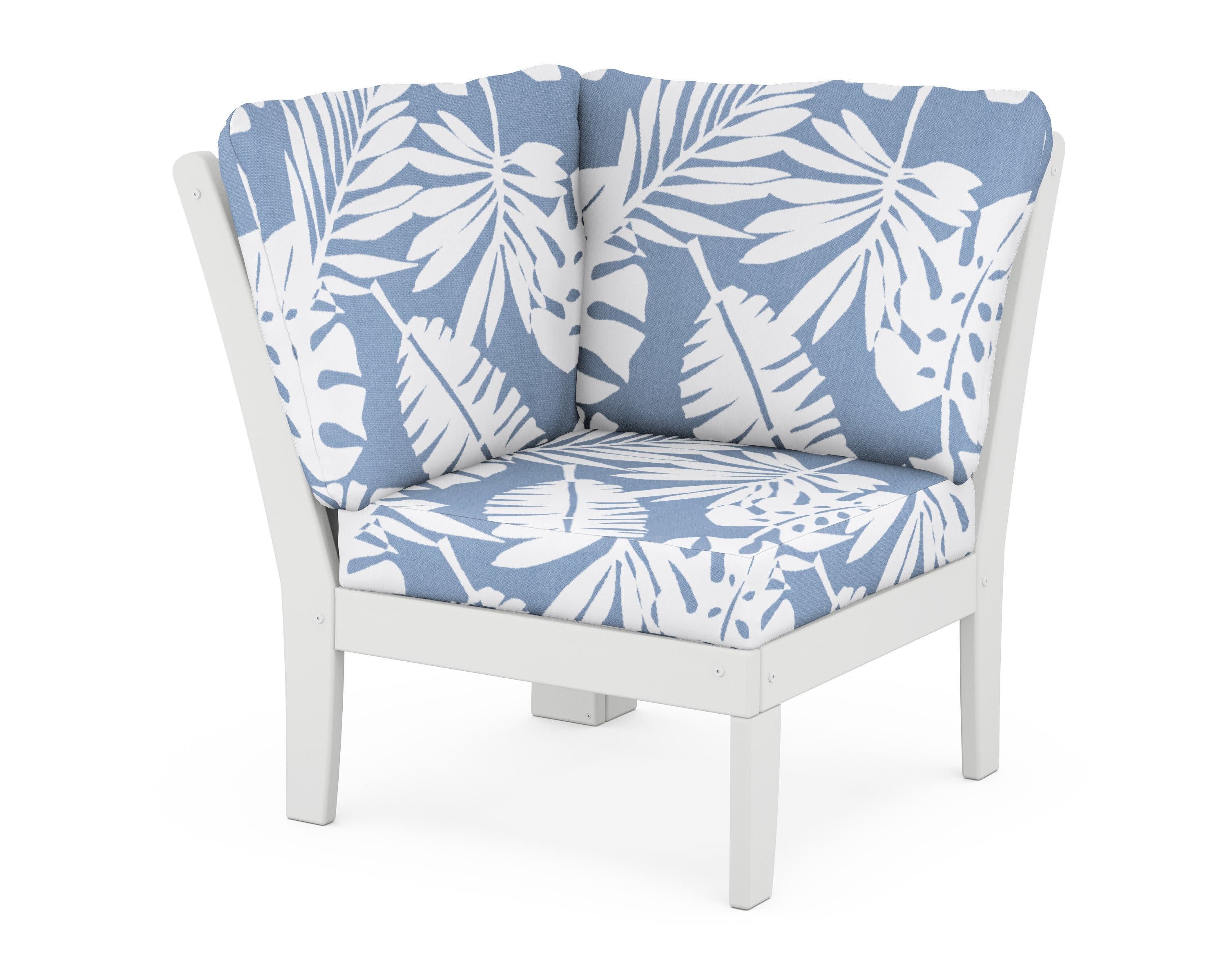 Braxton Modular Corner Chair in White / Leaf Sky Blue