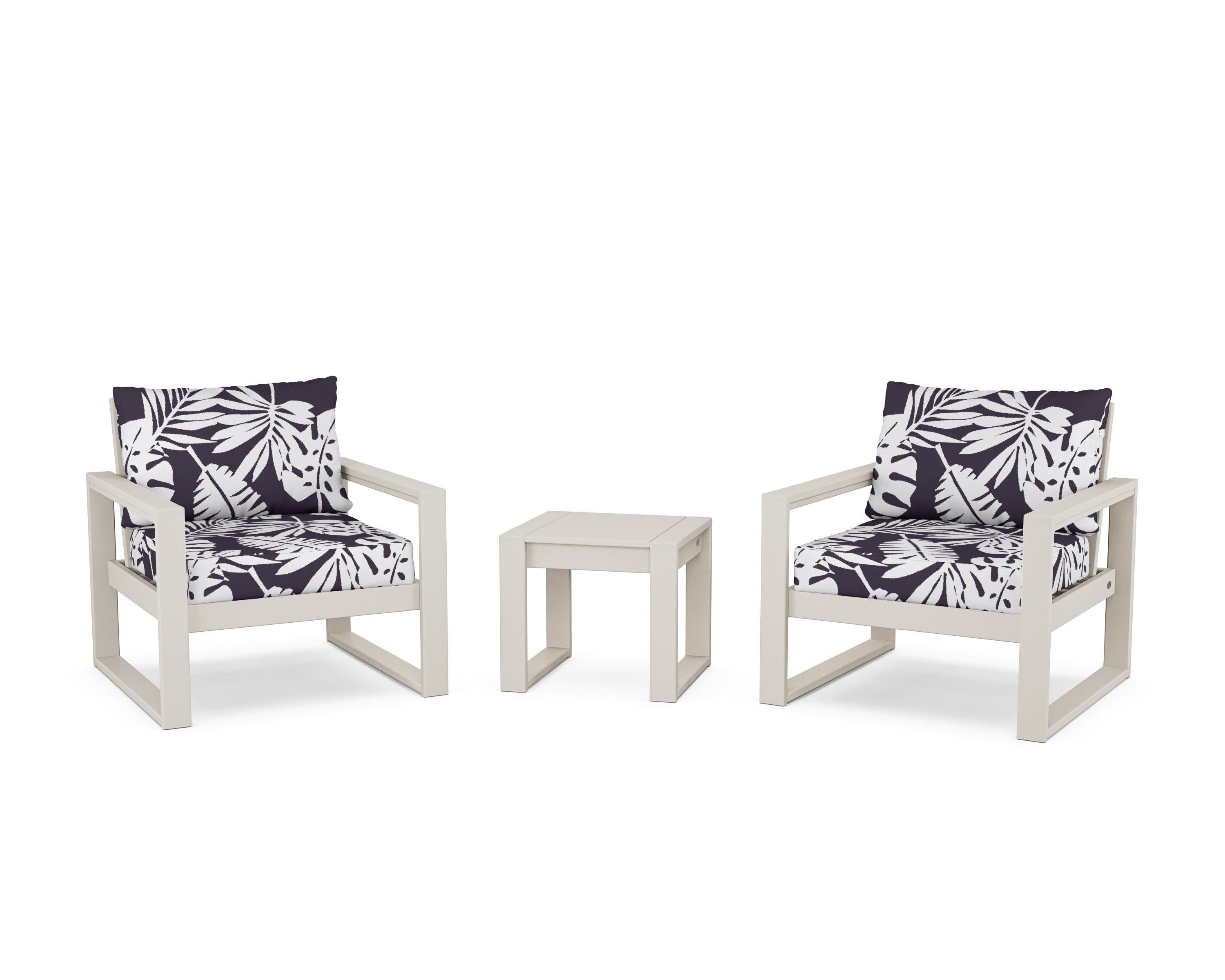 EDGE Sectional 3-Piece Deep Seating Set in Sand / Leaf Navy