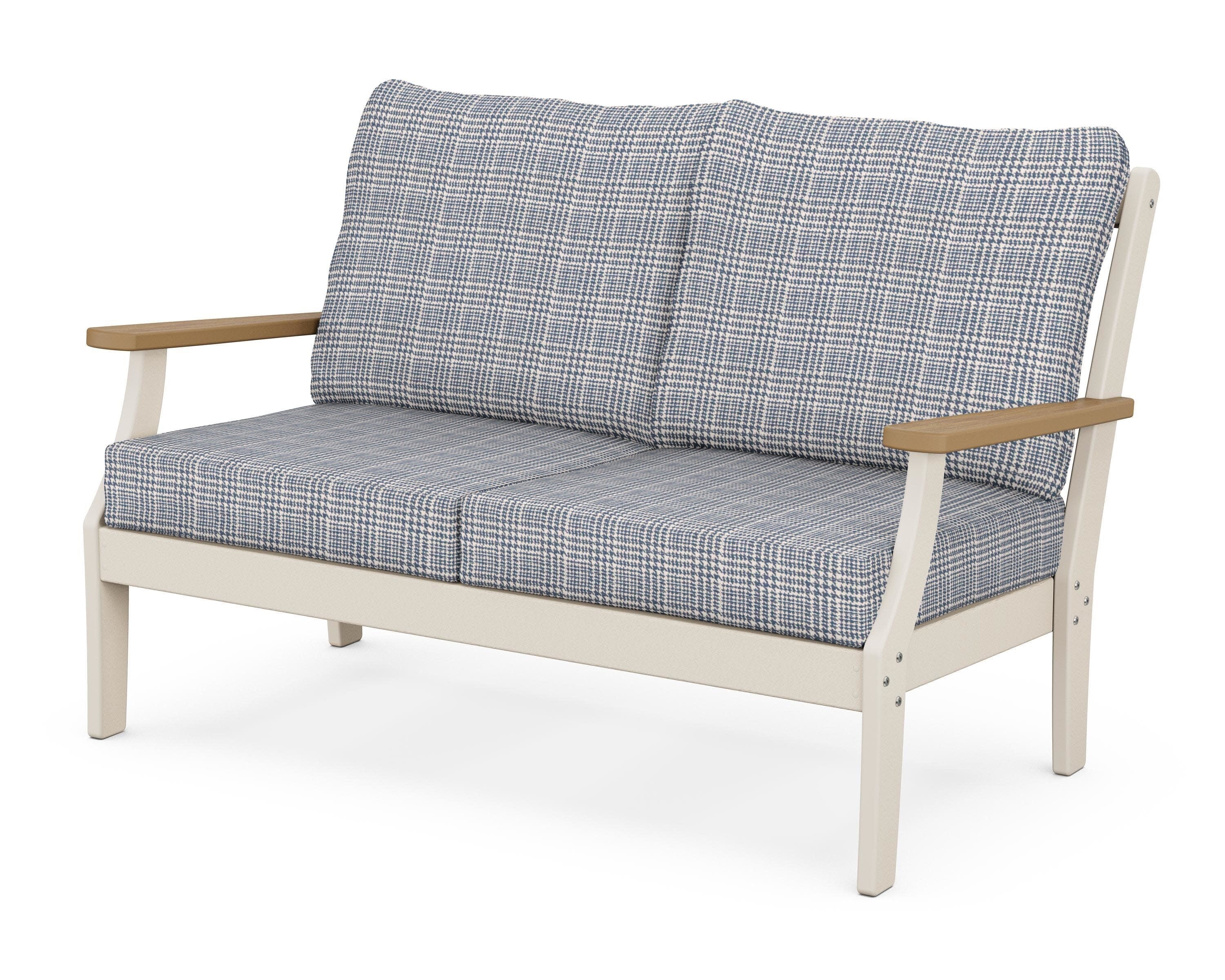 Braxton Deep Seating Loveseat in Sand / Natural / Houndstooth Sky Blue