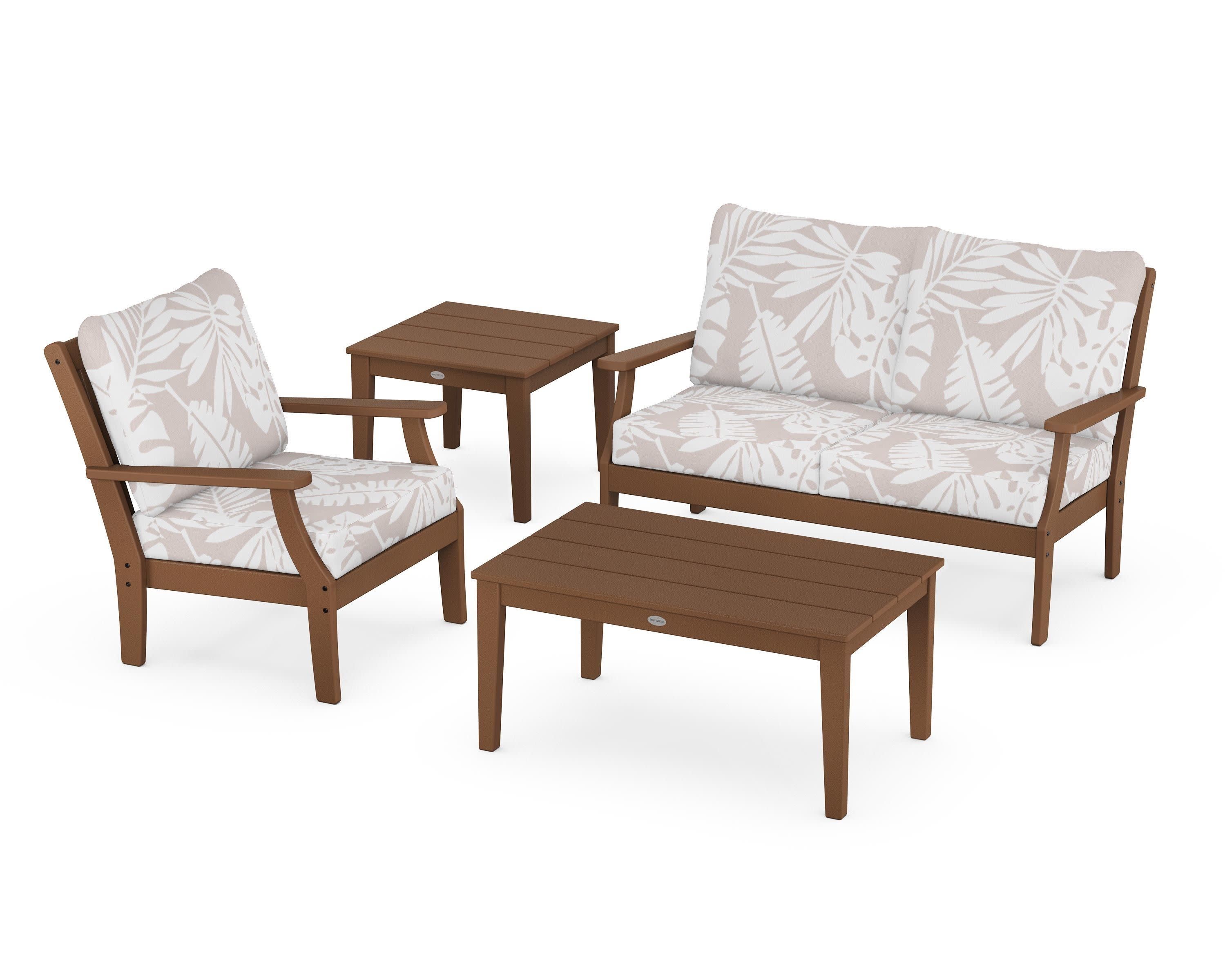 Braxton 4-Piece Deep Seating Set in Teak / Leaf Dune Burlap