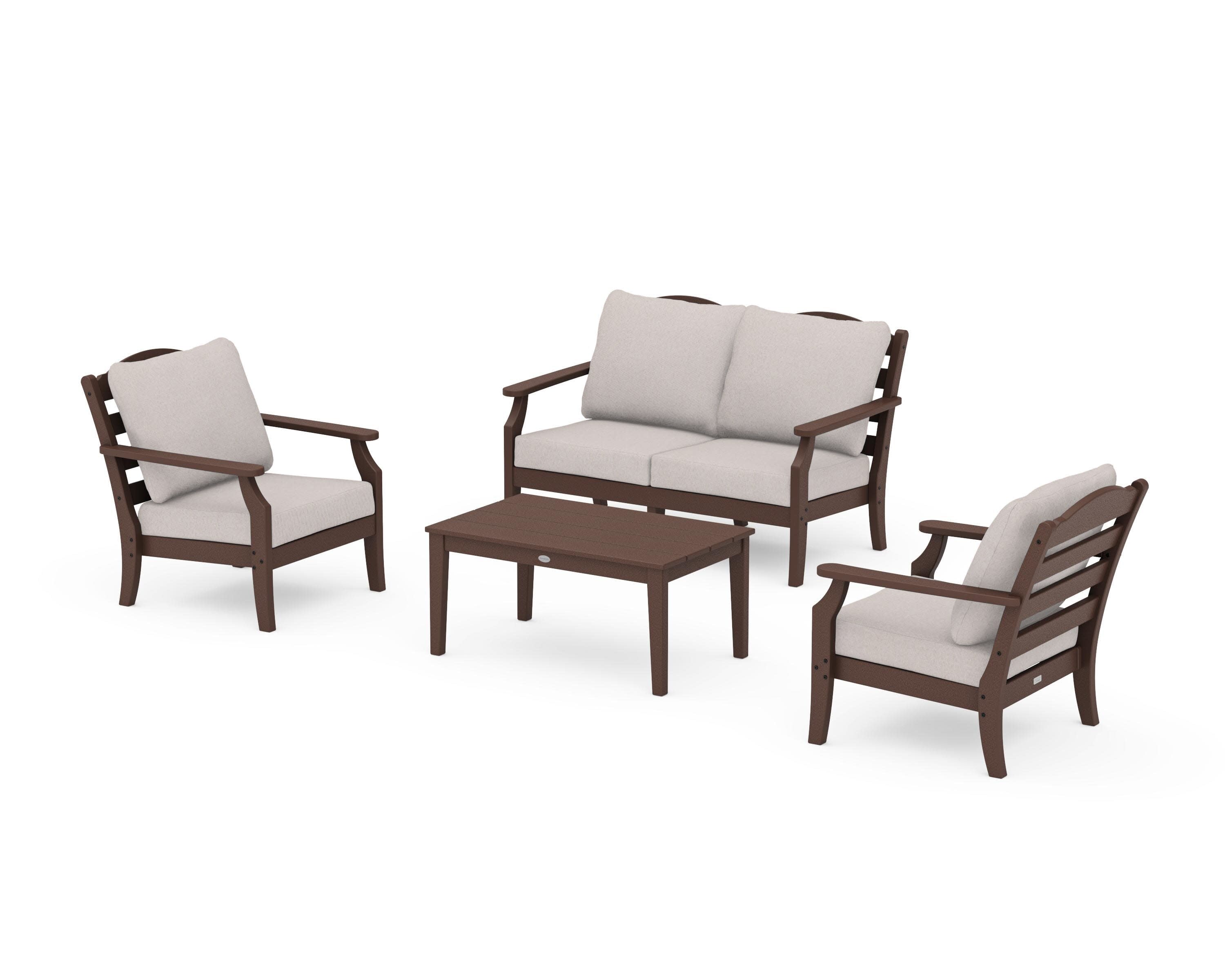 Savannah 4-Piece Deep Seating Set with Loveseat in Mahogany / Dune Burlap