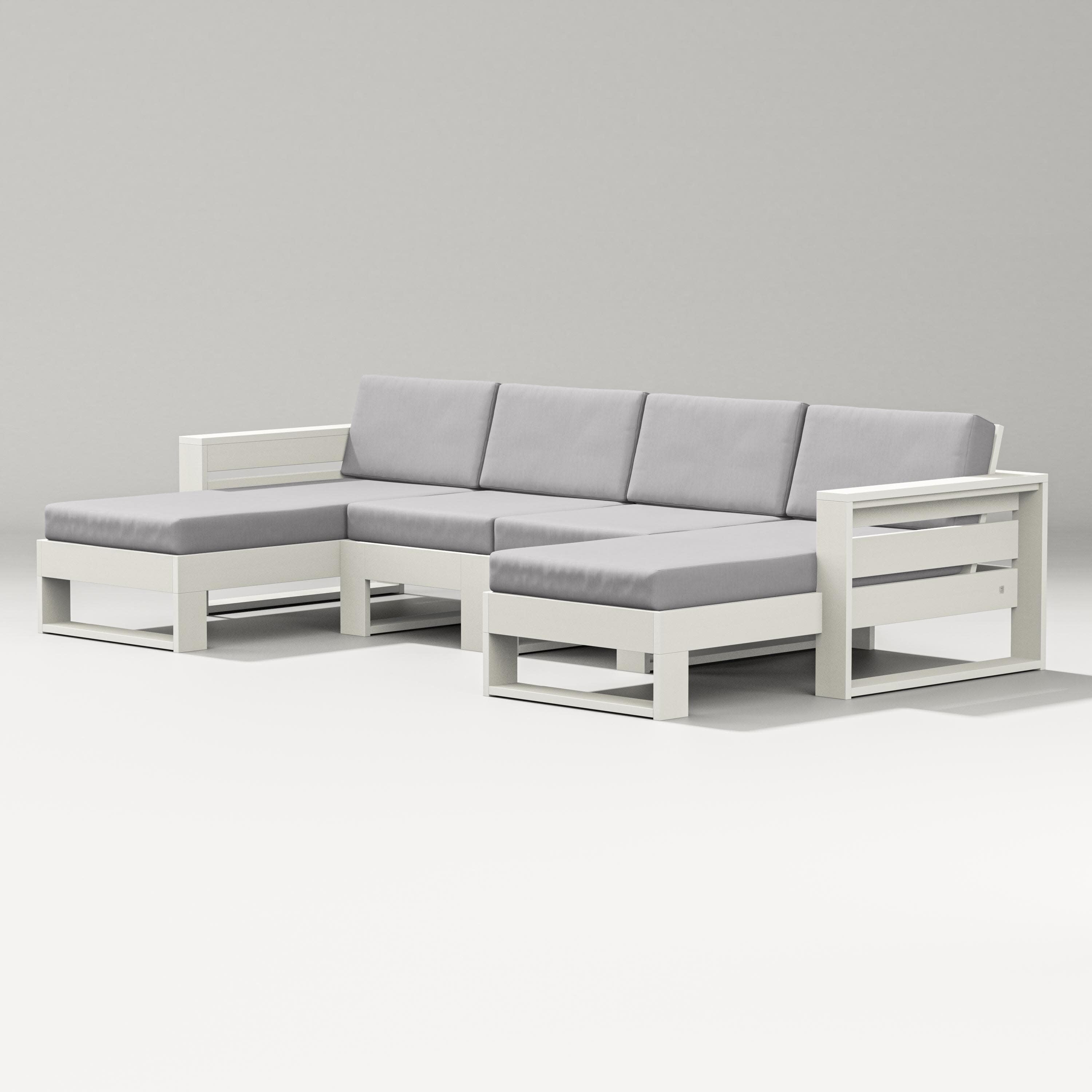Latitude Double Chaise Sectional in Vintage White / Granite
