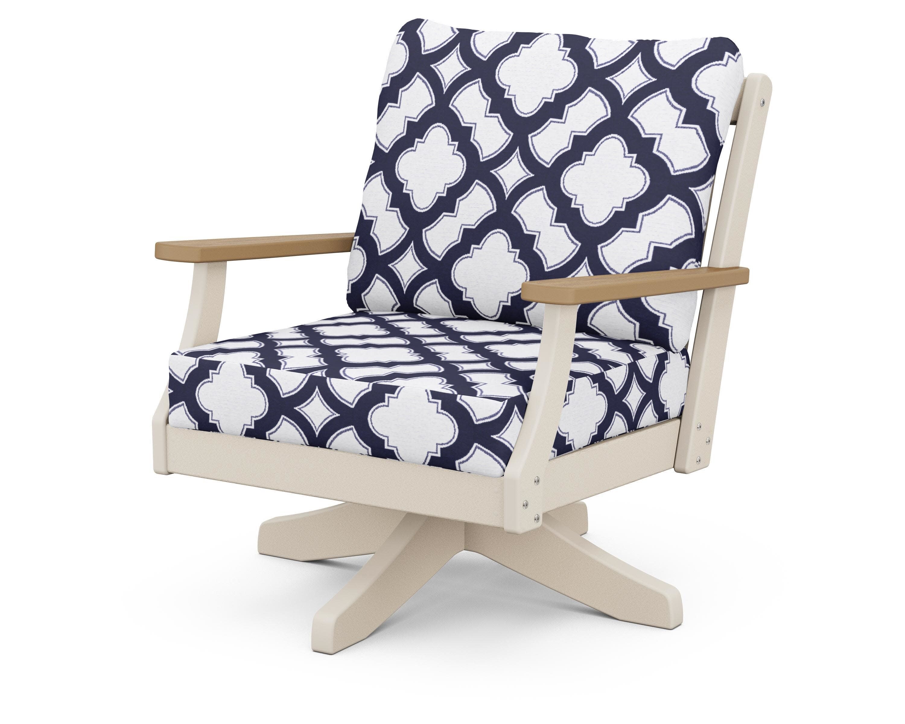 Braxton Deep Seating Swivel Chair in Sand / Natural / Trellis Navy