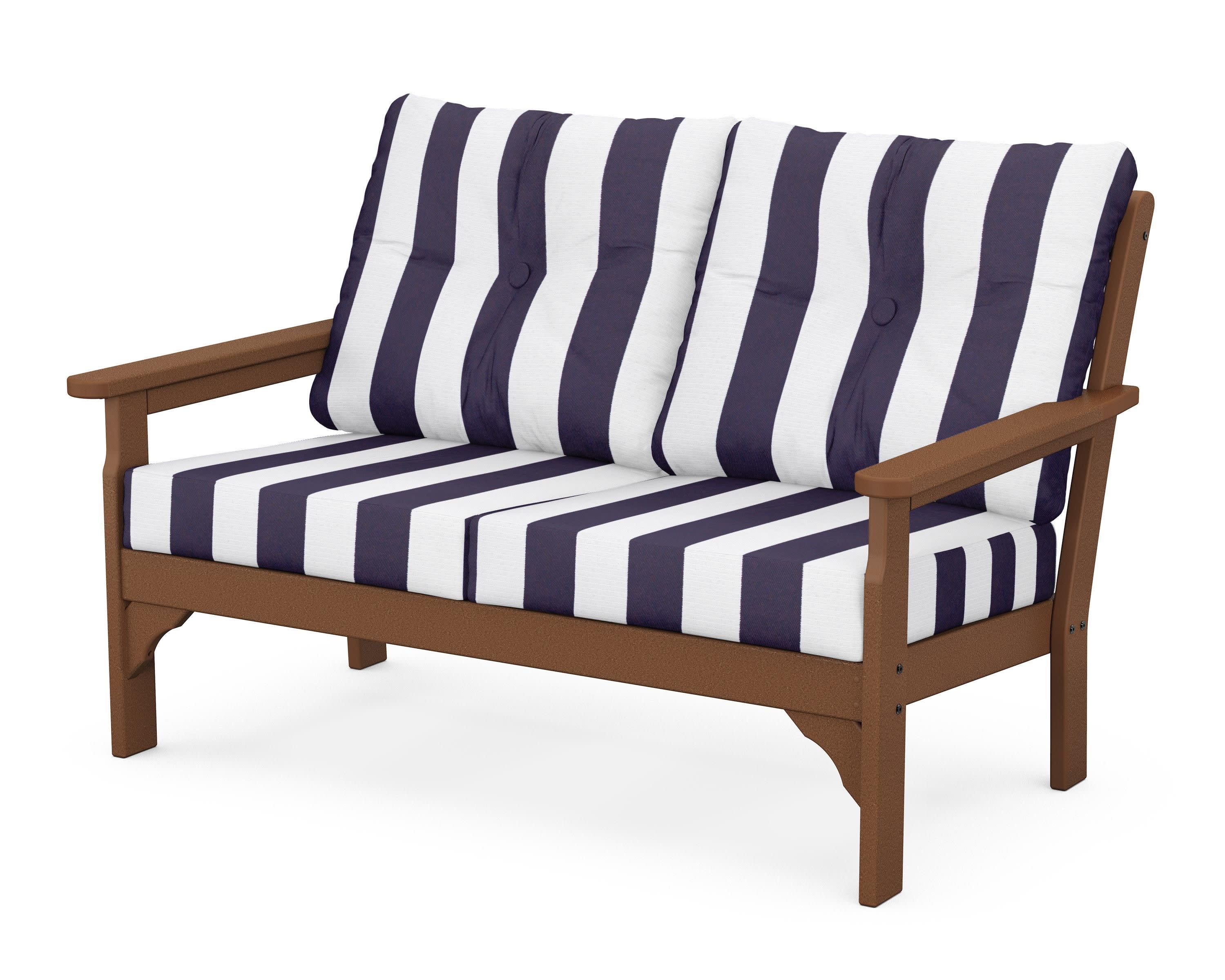 Vineyard Deep Seating Loveseat in Teak / Cabana Stripe Navy
