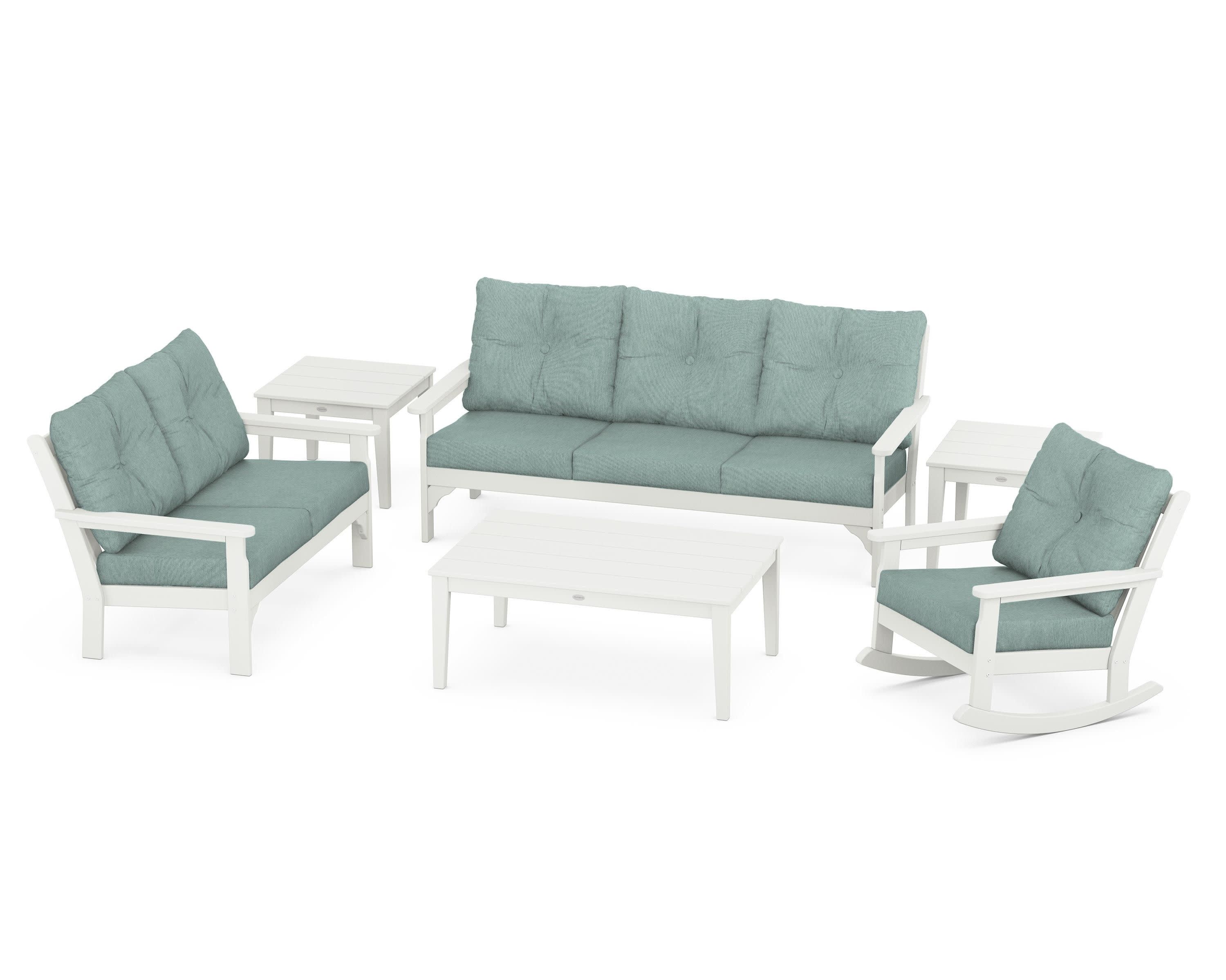 Vineyard 6-Piece Deep Seating Set in Vintage White / Glacier Spa