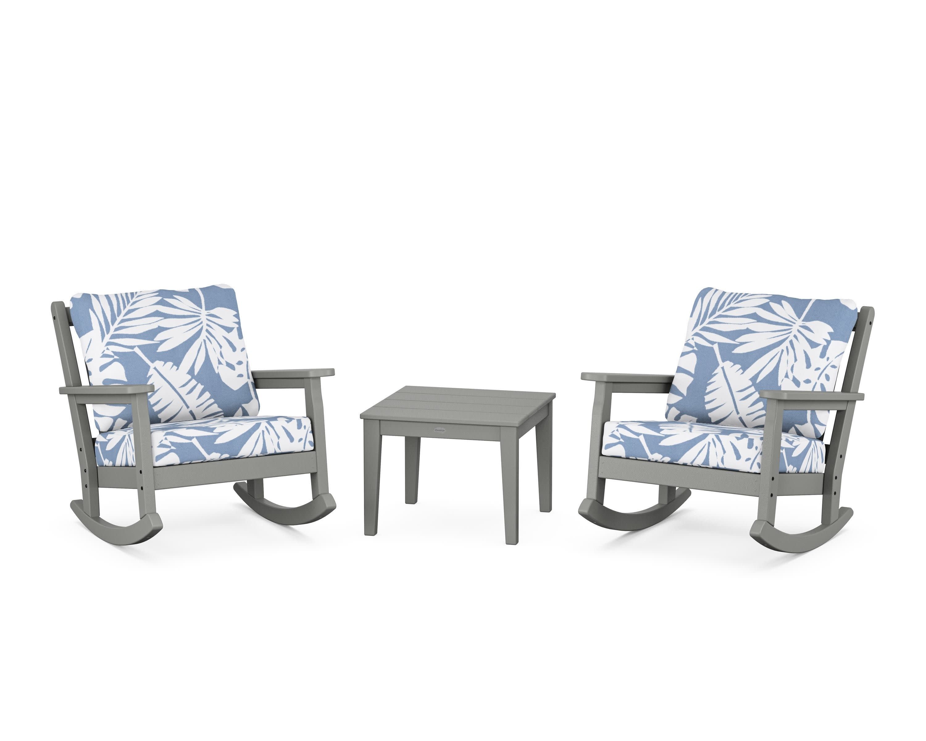 Chippendale 3-Piece Deep Seating Rocker Set in Slate Grey / Leaf Sky Blue