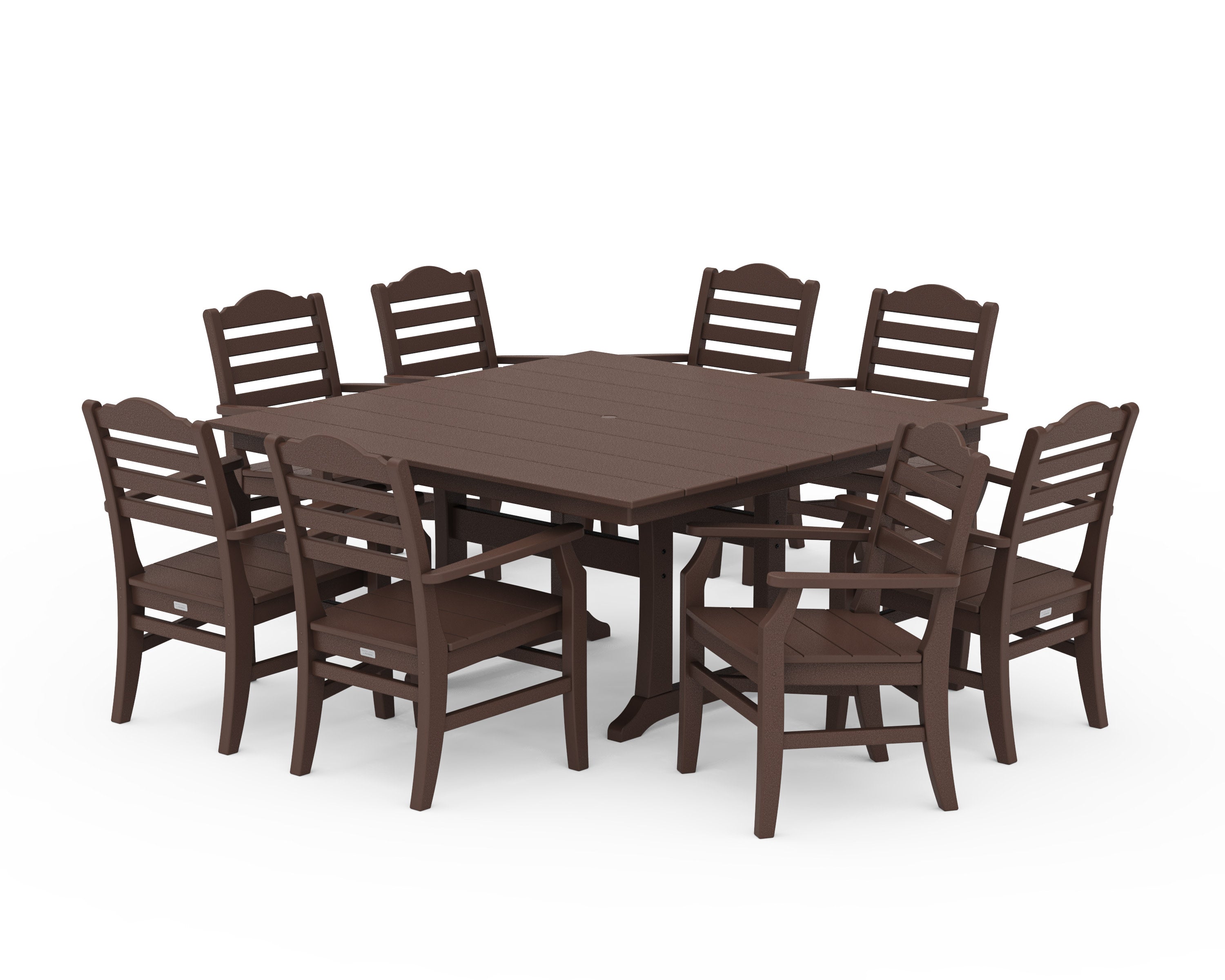 Savannah 9-Piece Square Farmhouse Dining Set with Trestle Legs in Mahogany