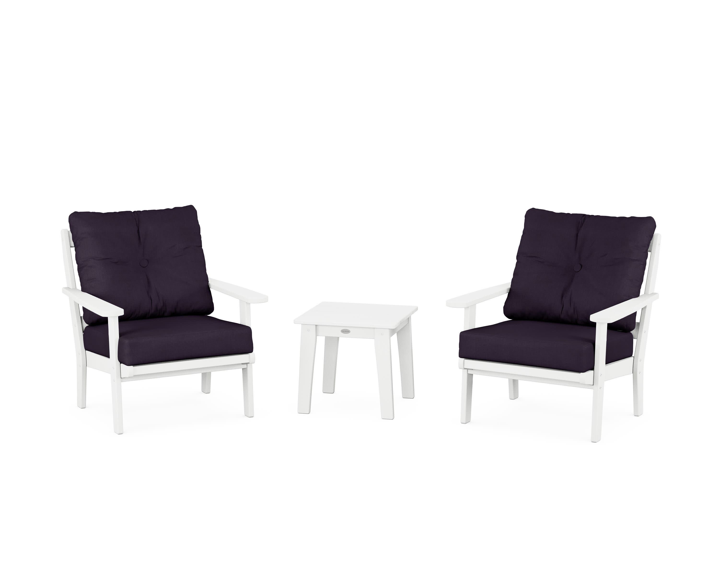 Mission 3-Piece Deep Seating Set in White / Navy Linen