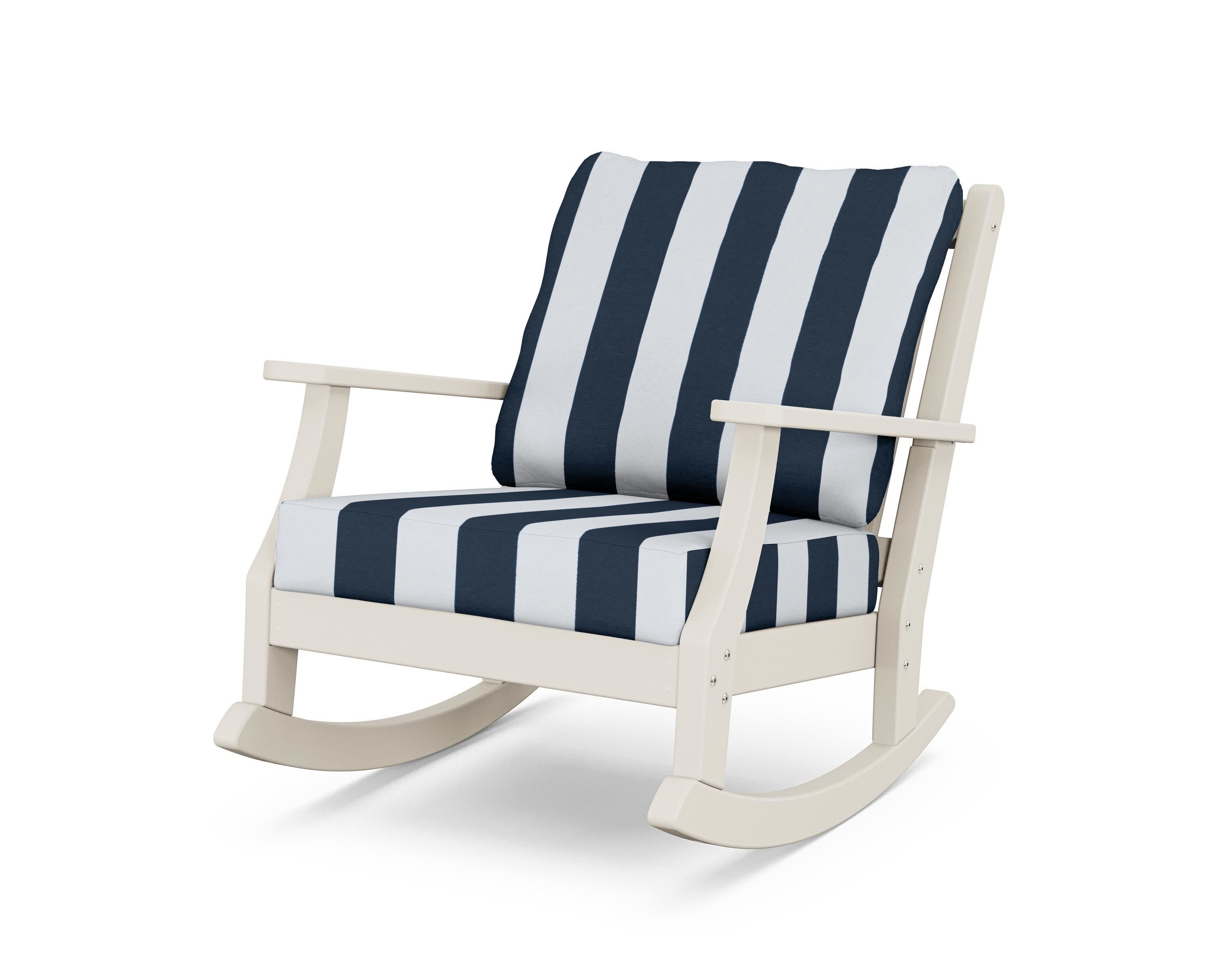 Wovendale Deep Seating Rocking Chair in Sand / Cabana Stripe Marine Indigo
