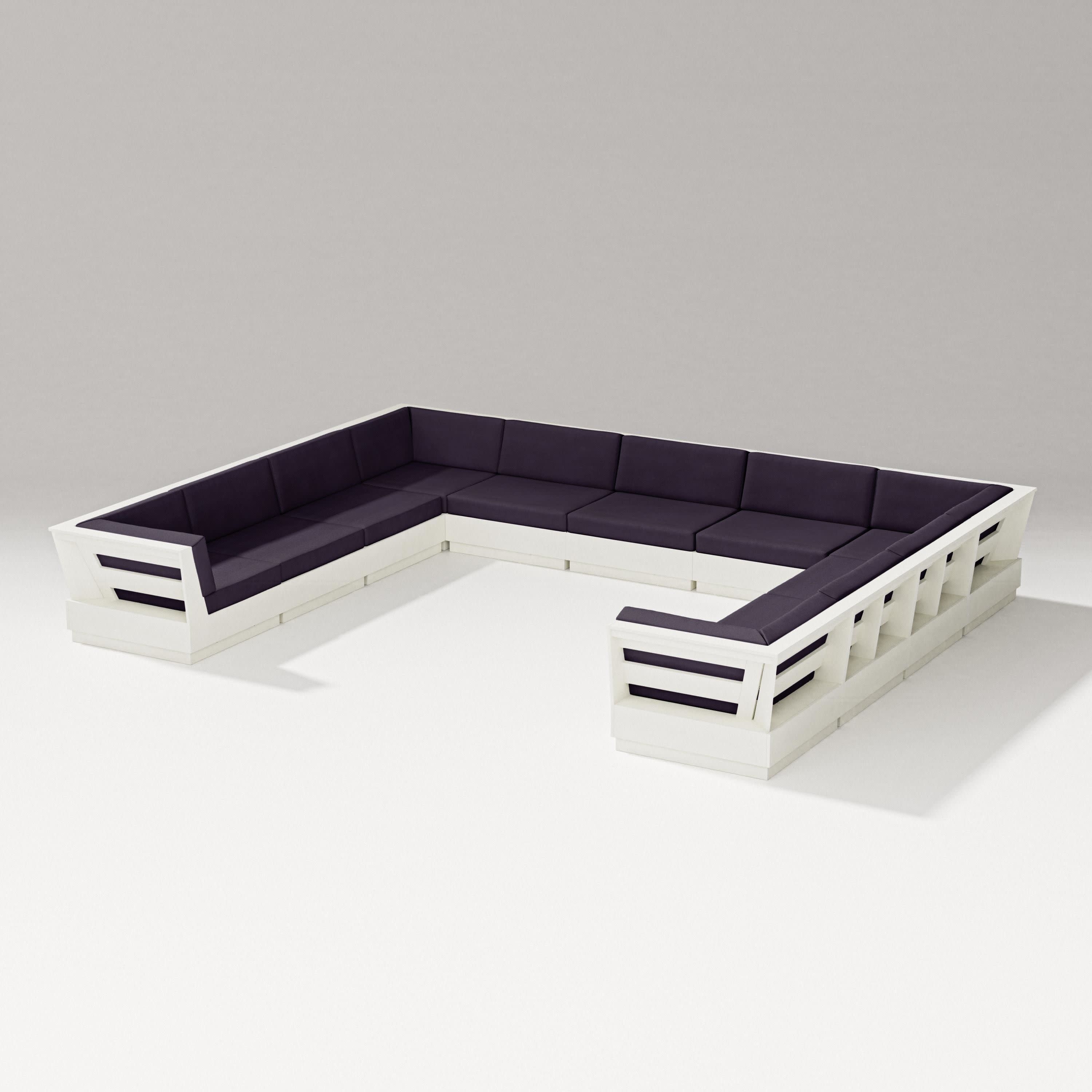 Elevate Large U-Shaped Sectional in Vintage White / Navy Linen