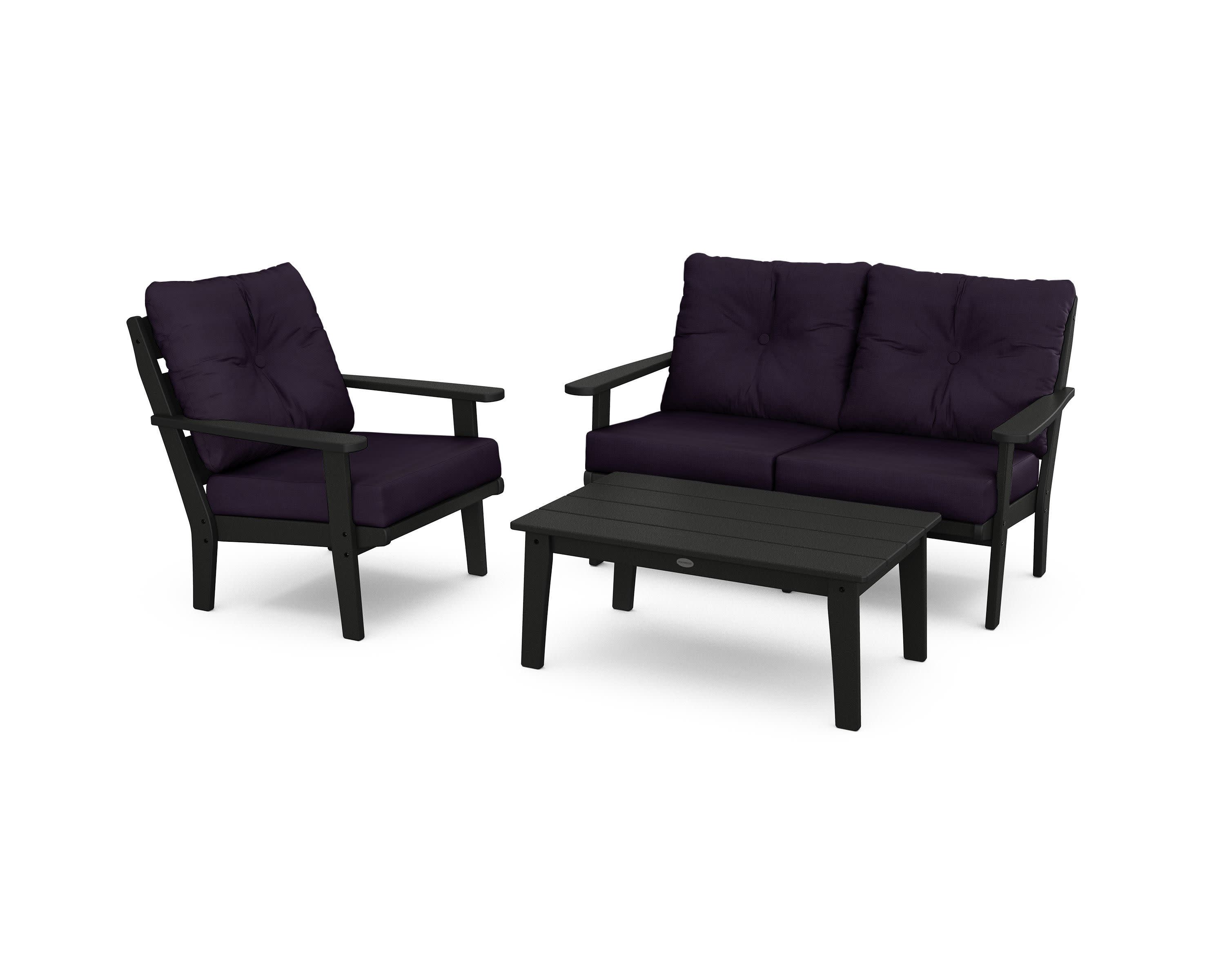 Lakeside 3-Piece Deep Seating Set in Black / Navy Linen