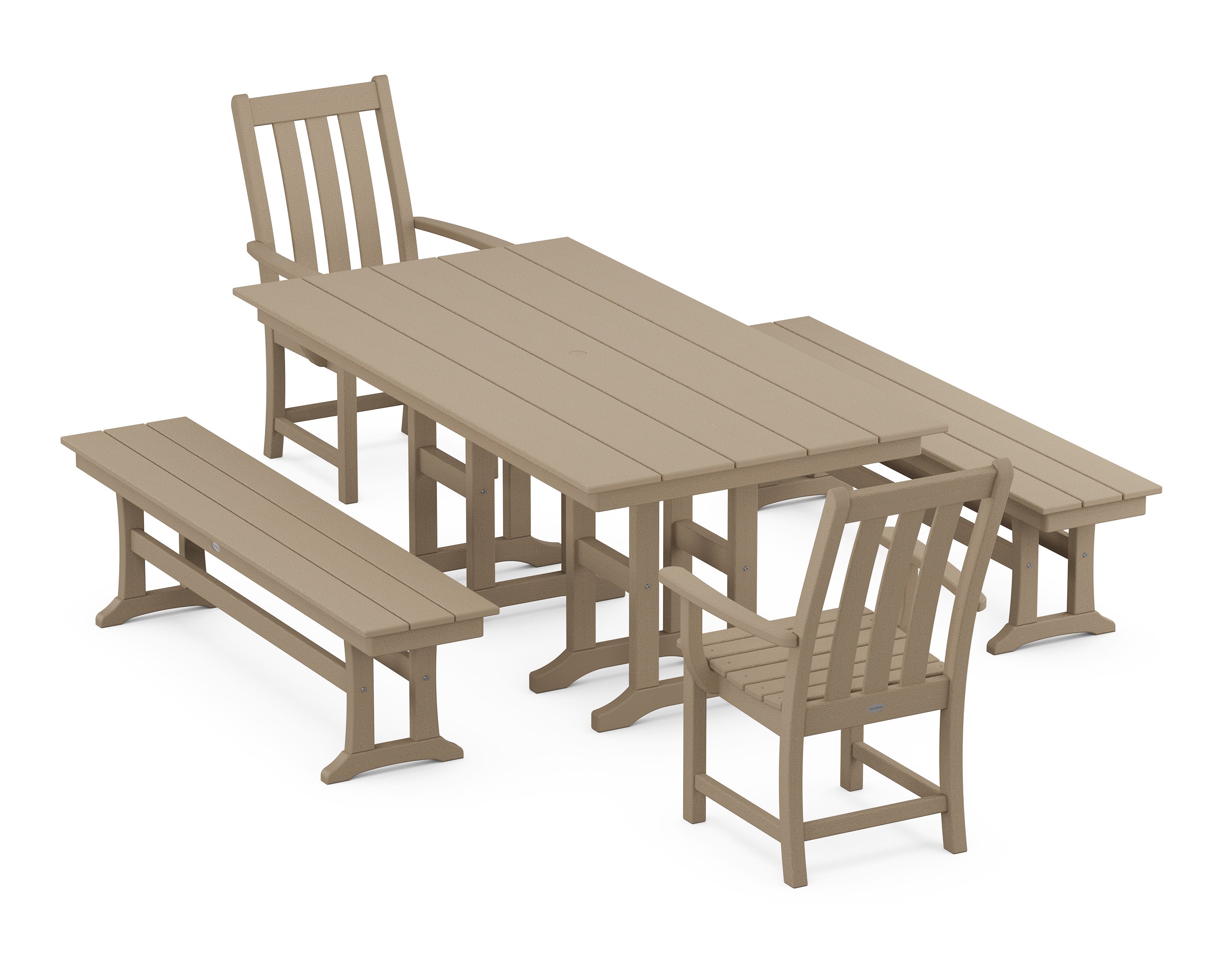 Vineyard 5-Piece Farmhouse Dining Set with Benches in Vintage Sahara