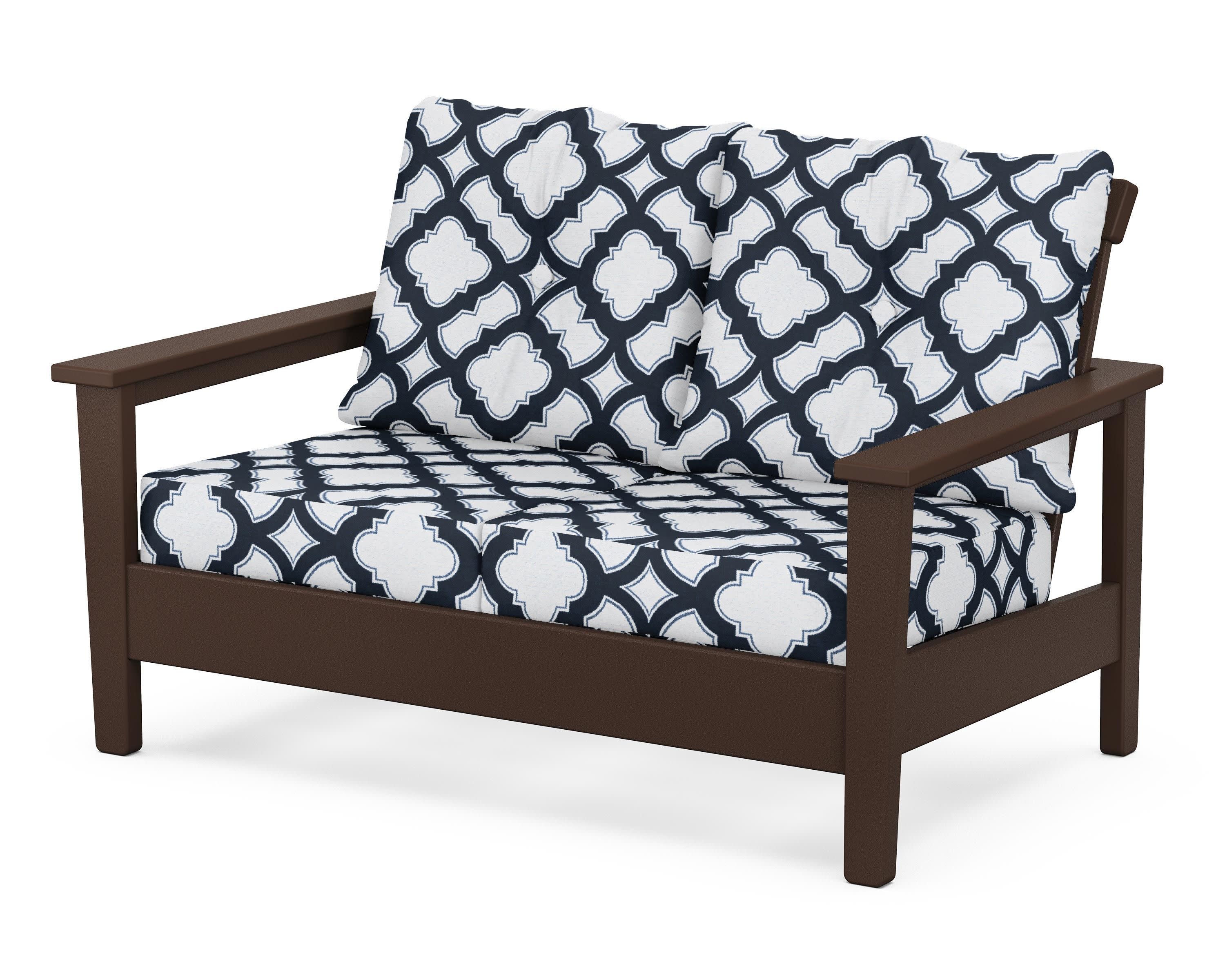 Prescott Deep Seating Loveseat in Mahogany / Trellis Marine Indigo