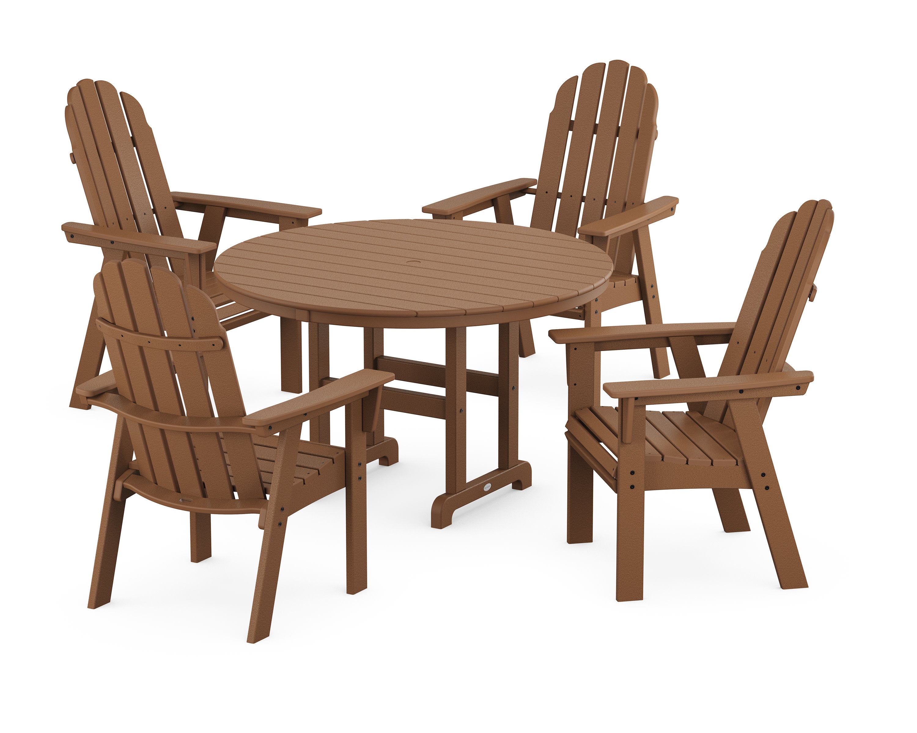 Vineyard Curveback Adirondack 5-Piece Round Farmhouse Dining Set in Teak
