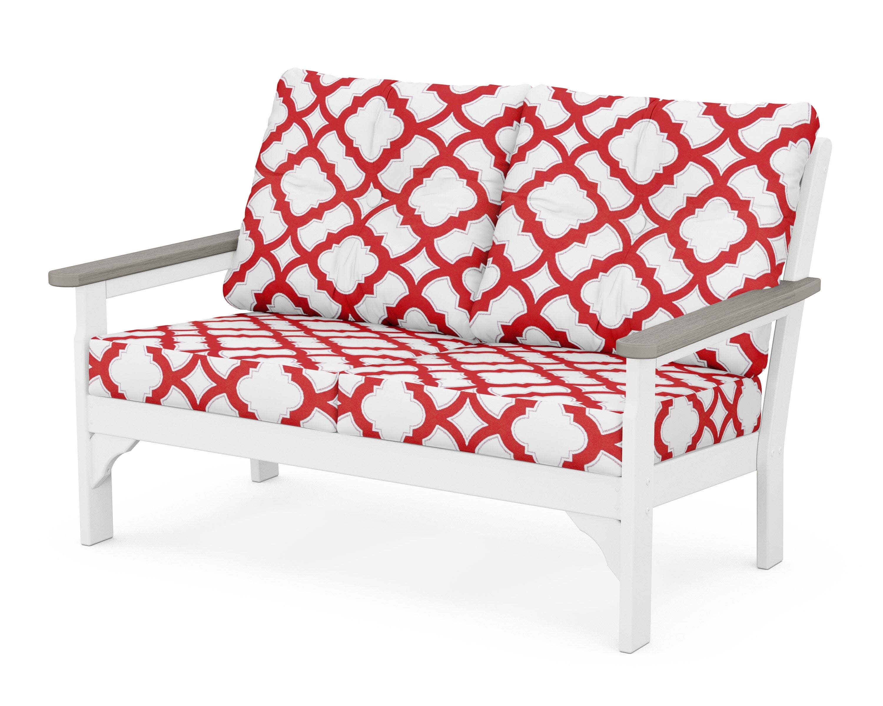 Vineyard Deep Seating Loveseat in White / Driftwood / Trellis Crimson