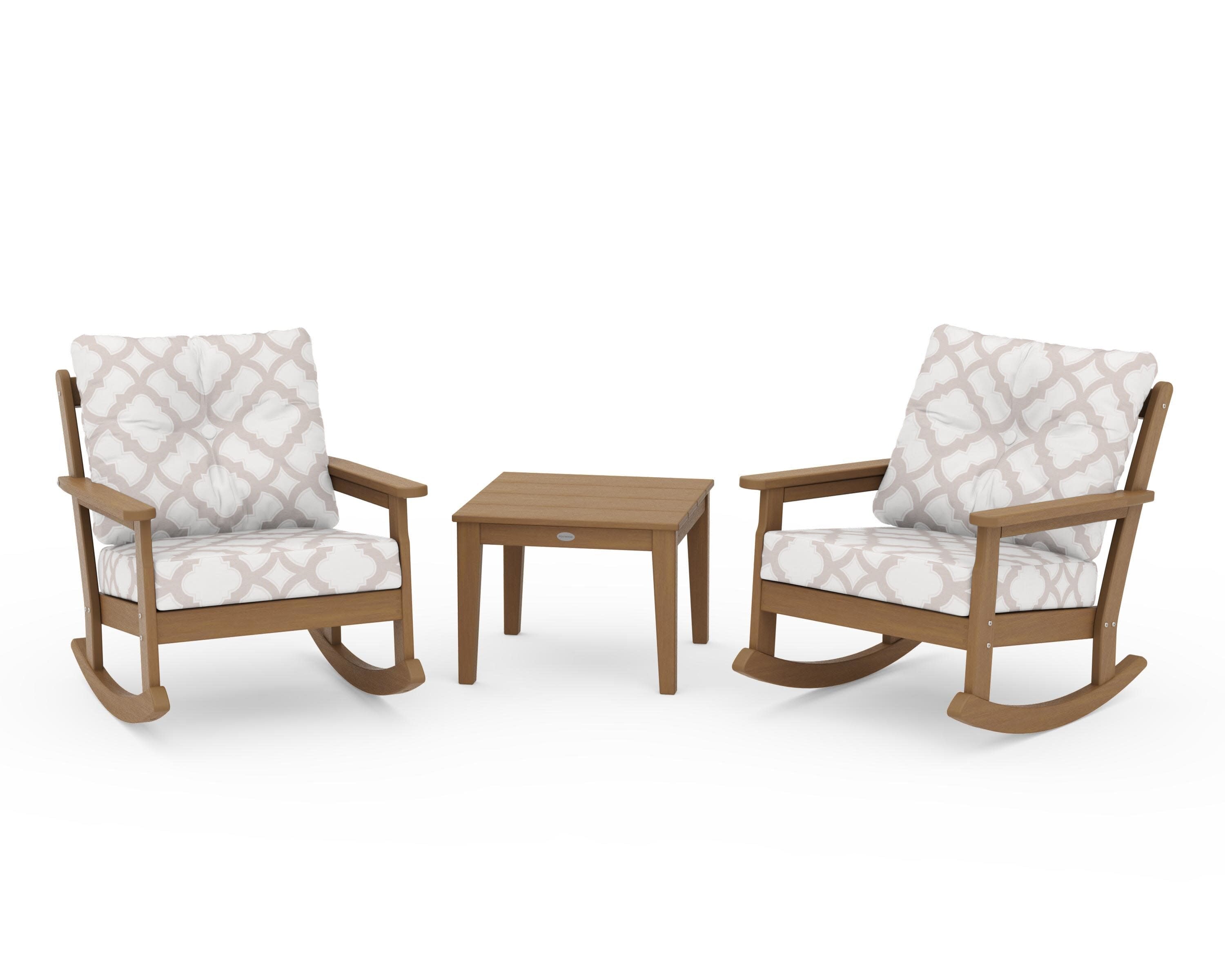 Vineyard 3-Piece Deep Seating Rocker Set in Natural / Trellis Dune Burlap