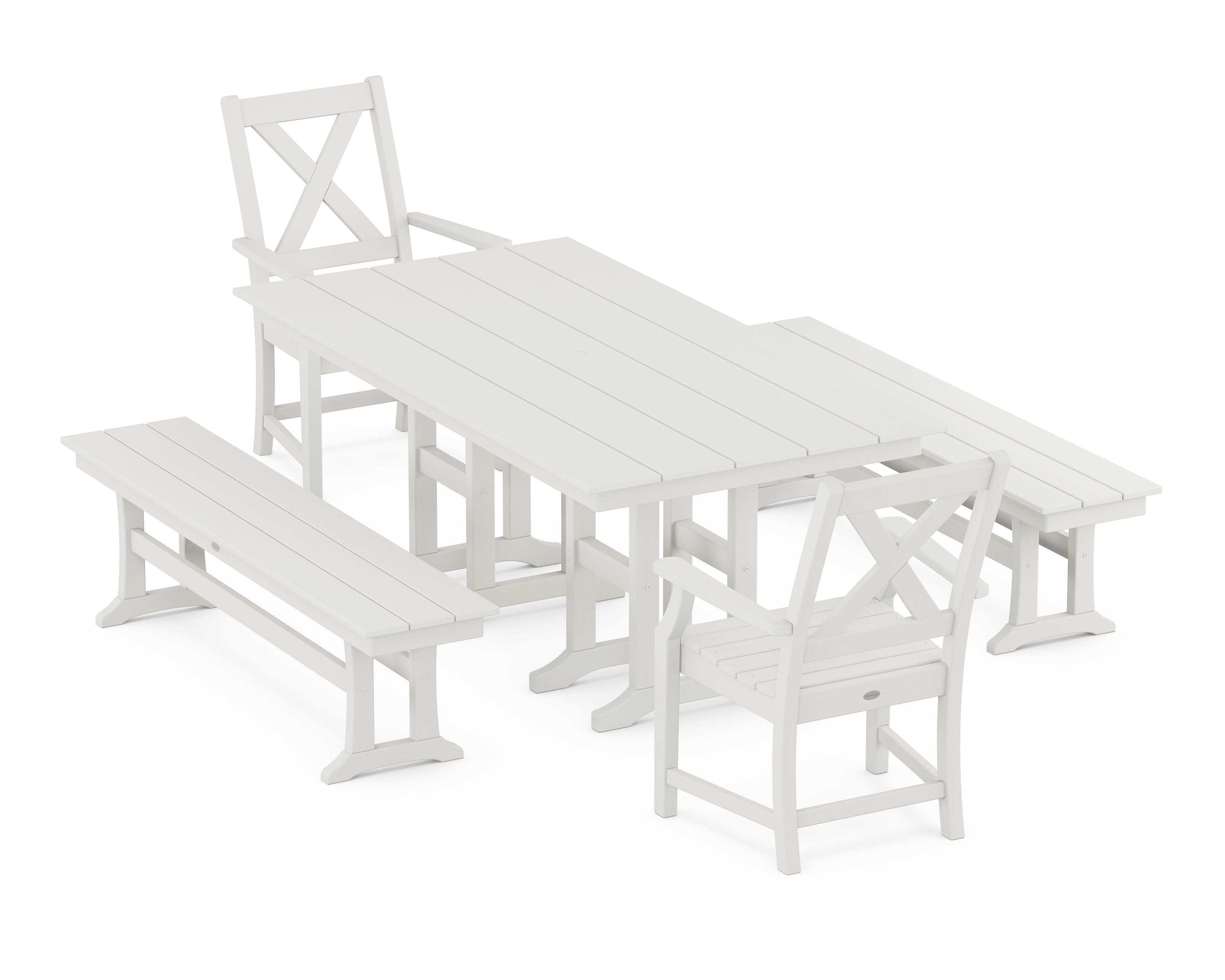 Braxton 5-Piece Farmhouse Dining Set with Benches in Vintage White