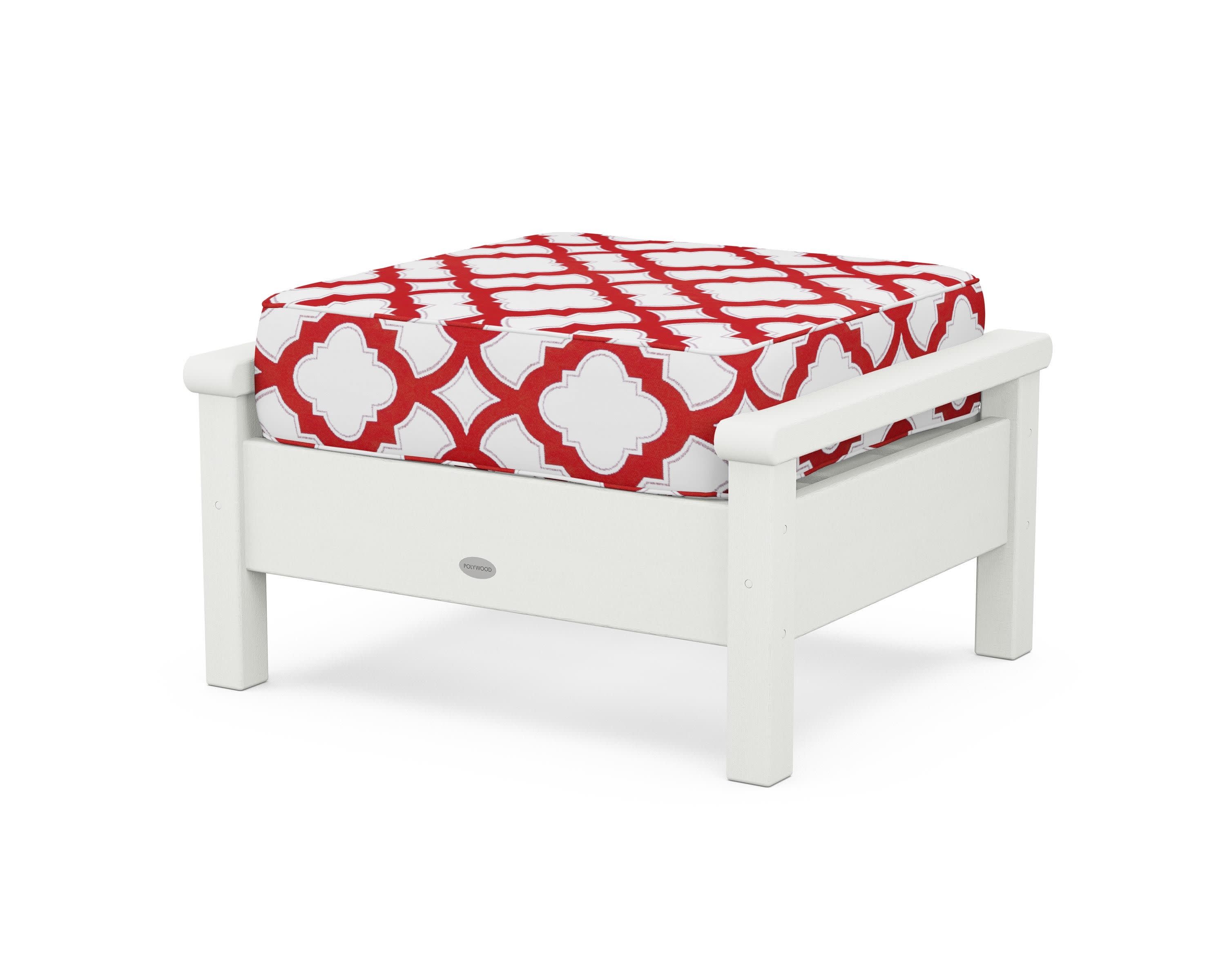 Harbour Deep Seating Ottoman in Vintage White / Trellis Crimson