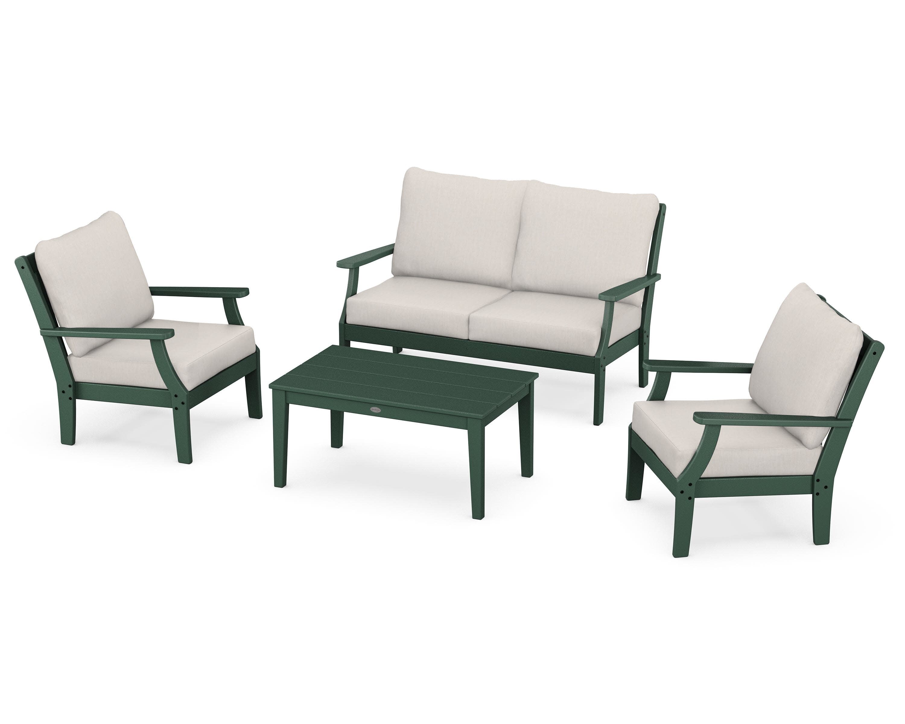 Braxton 4-Piece Deep Seating Chair Set in Green / Cast Ash