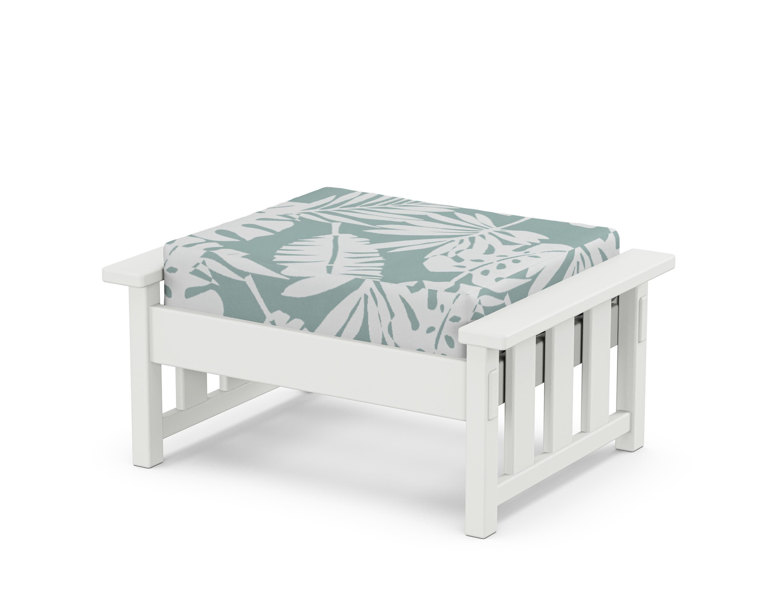 Acadia Deep Seating Ottoman in White / Leaf Glacier Spa