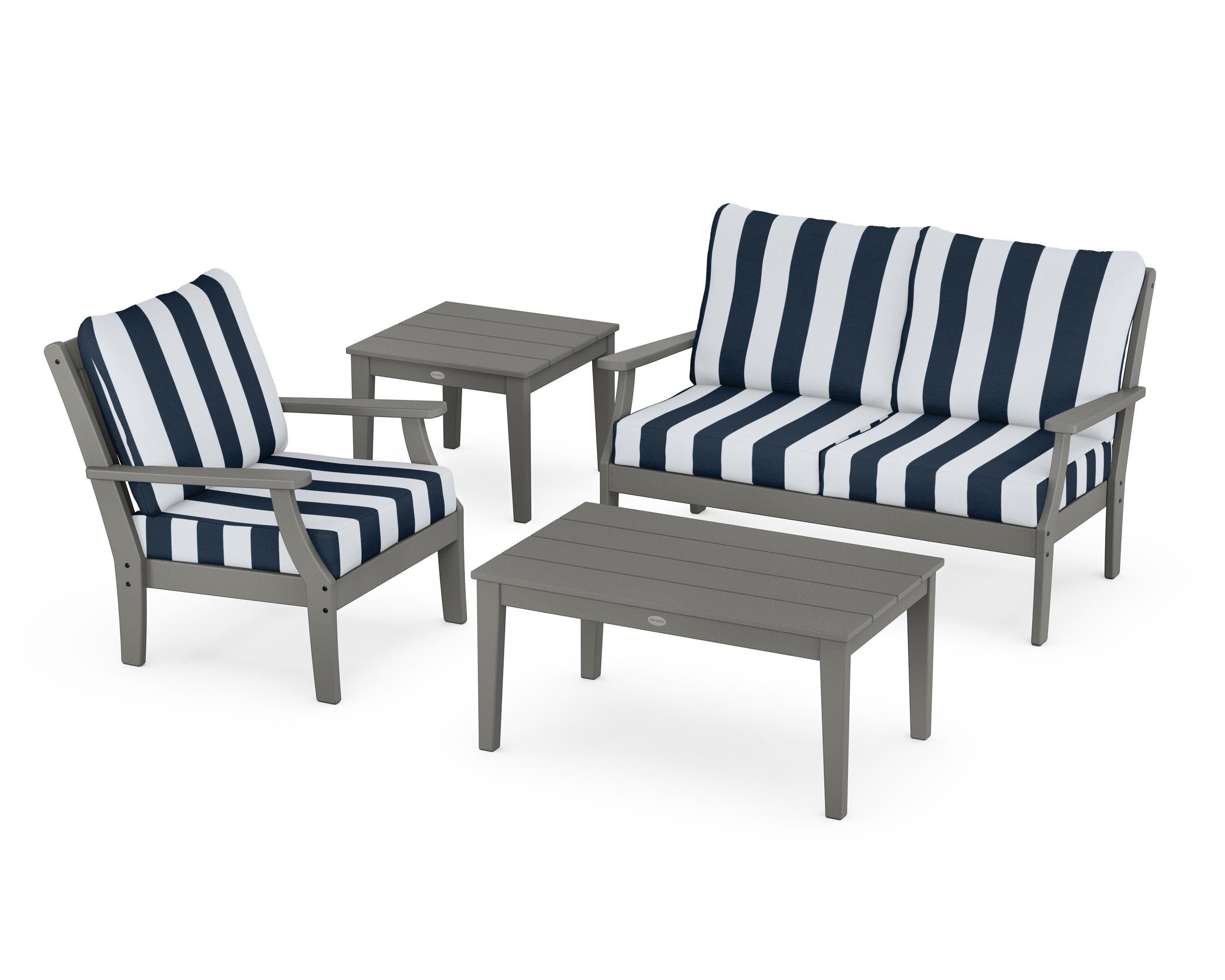 Braxton 4-Piece Deep Seating Set in Slate Grey / Cabana Stripe Marine Indigo