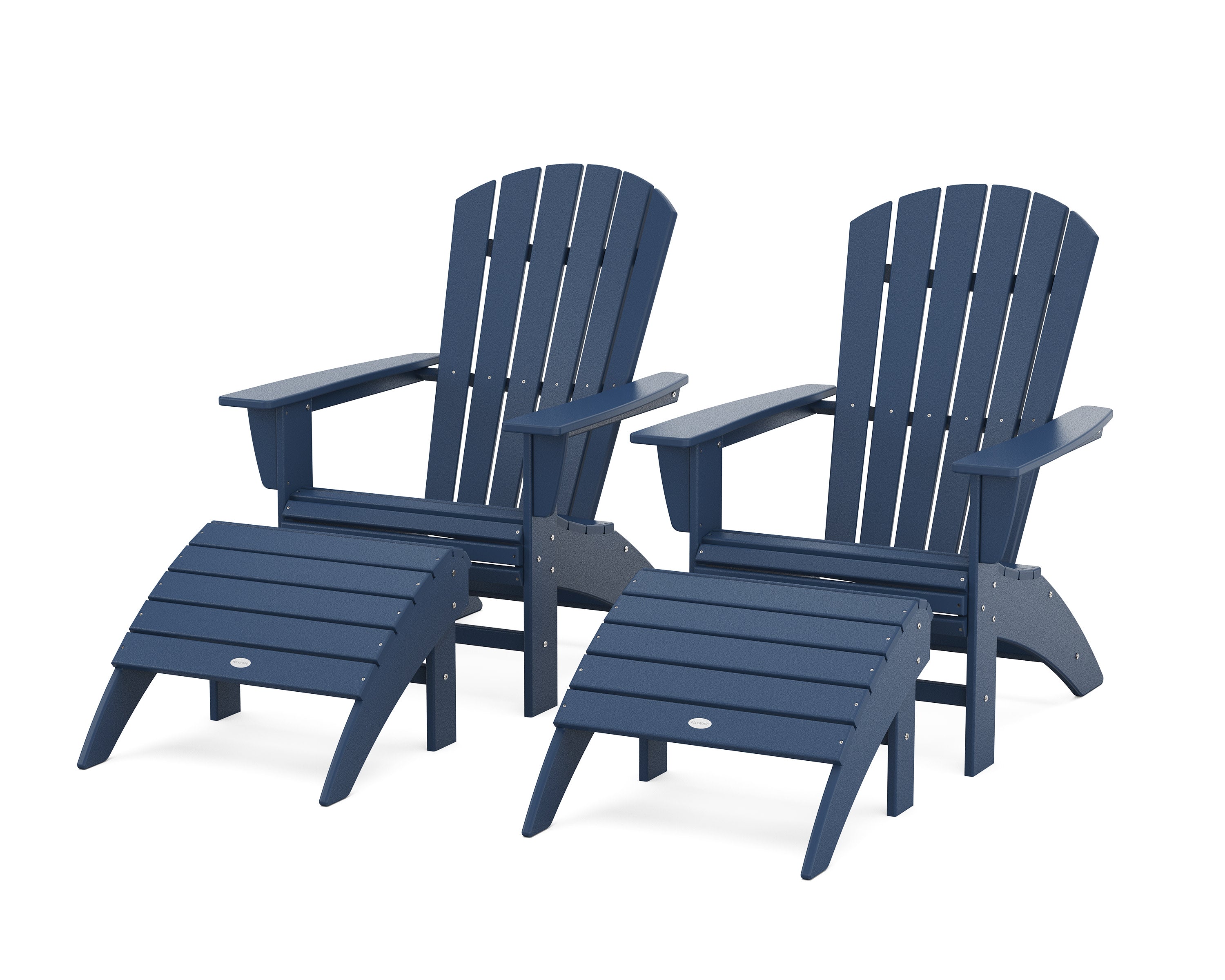 Nautical Curveback Adirondack Chair 4-Piece Set with Ottomans in Navy