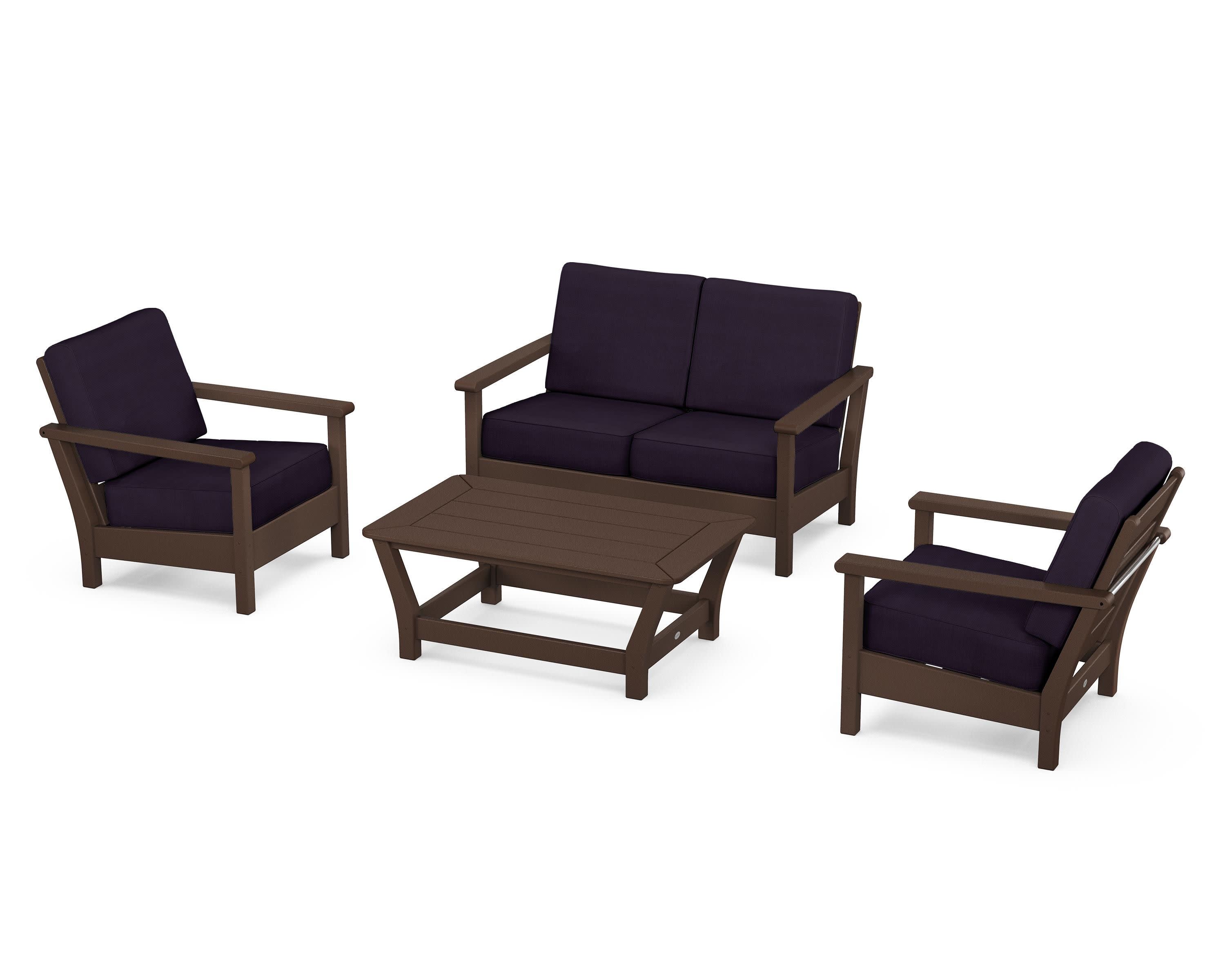 Harbour 4-Piece Deep Seating Set in Mahogany / Navy Linen