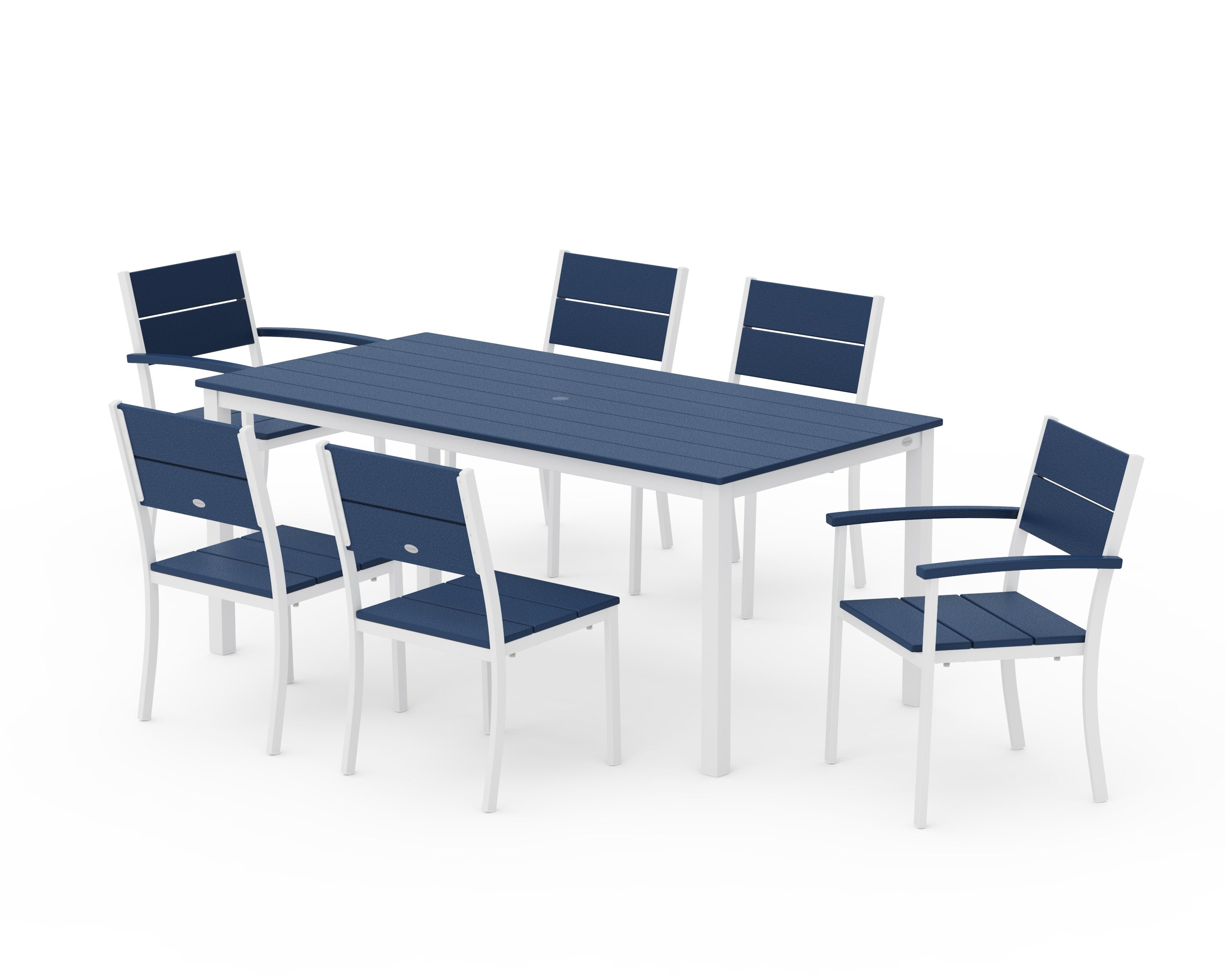 Main Street 7-Piece Dining Set in White / Navy