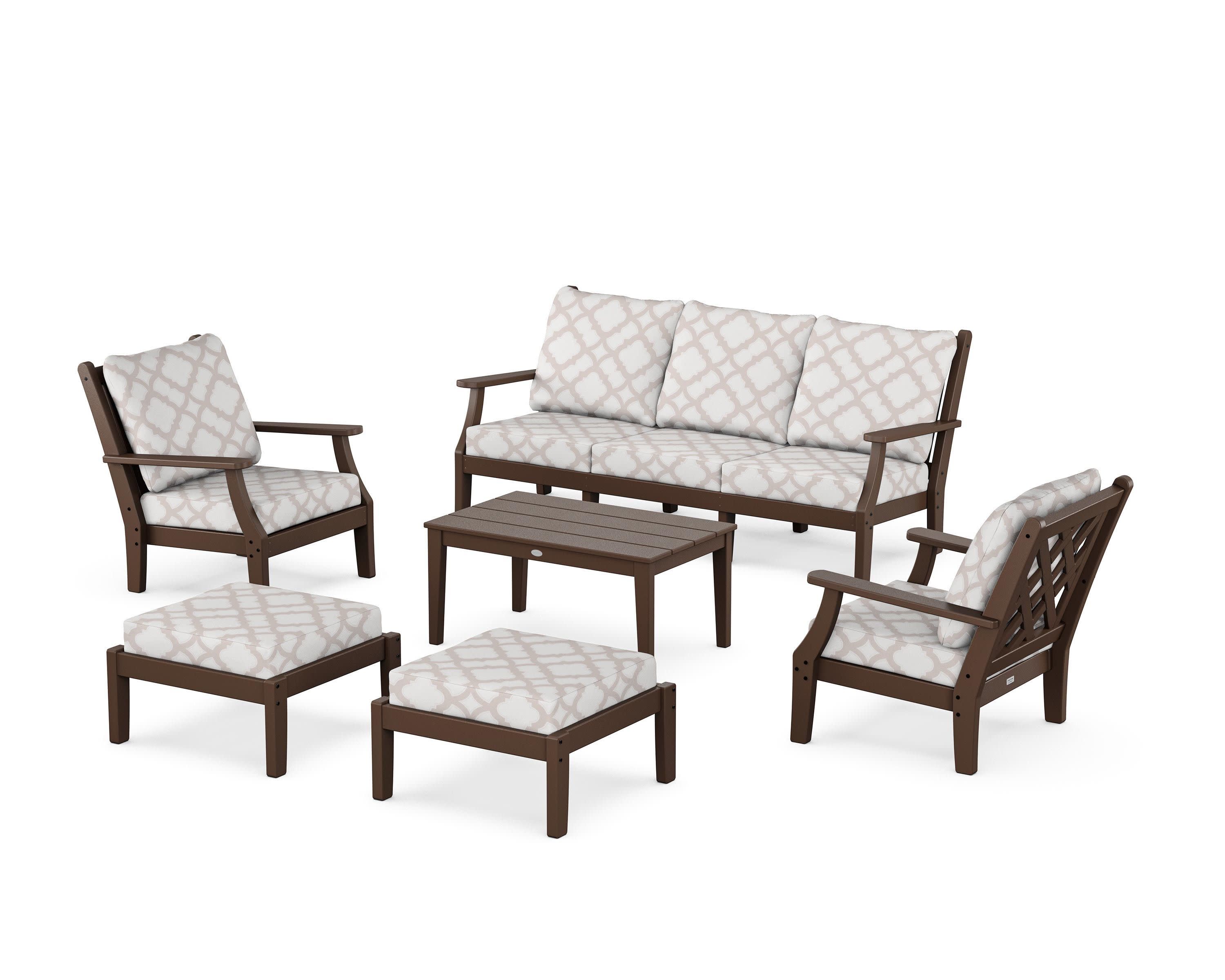 Wovendale 6-Piece Lounge Sofa Set in Mahogany / Trellis Dune Burlap