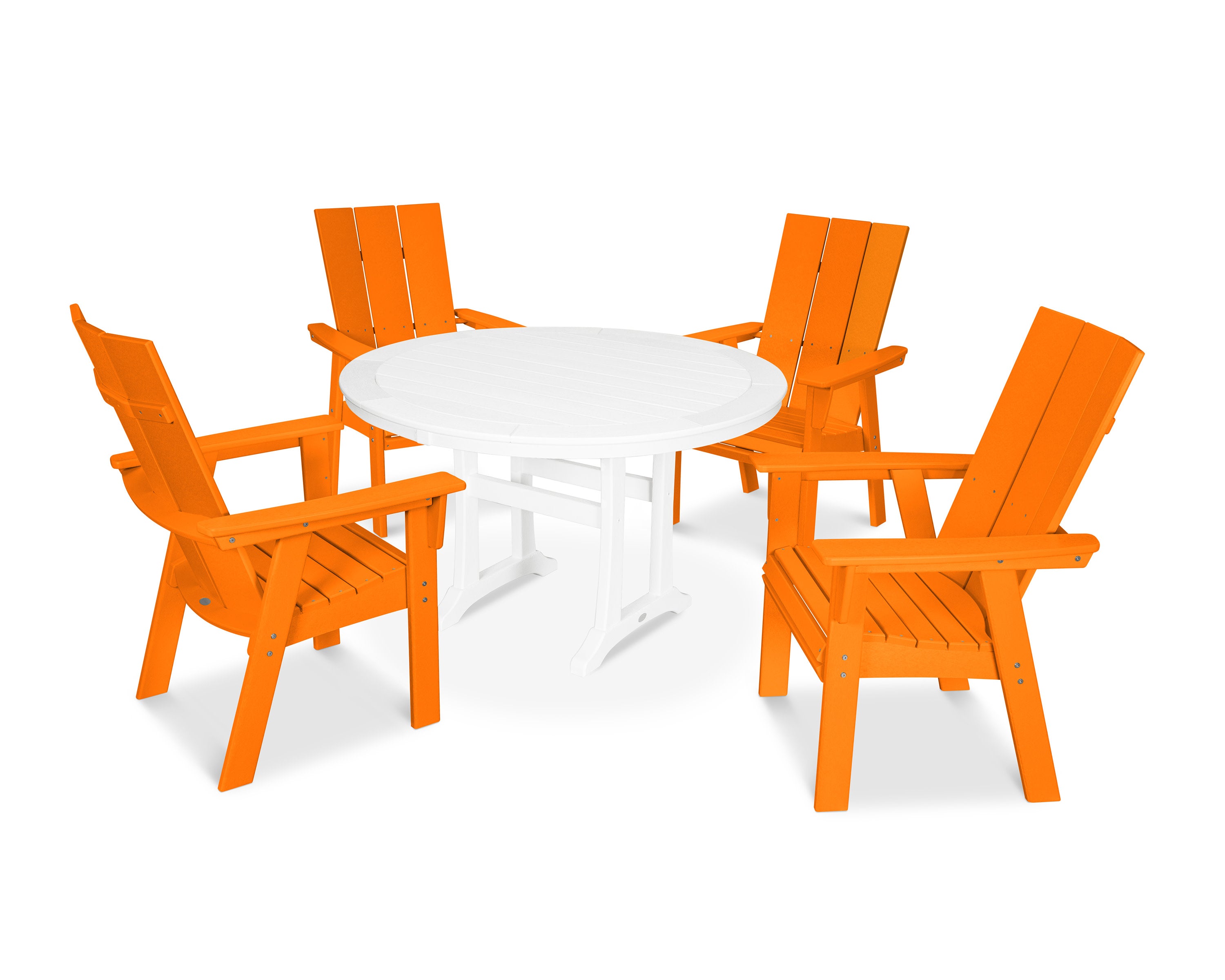 Modern Curveback Adirondack 5-Piece Nautical Trestle Dining Set in Tangerine / White