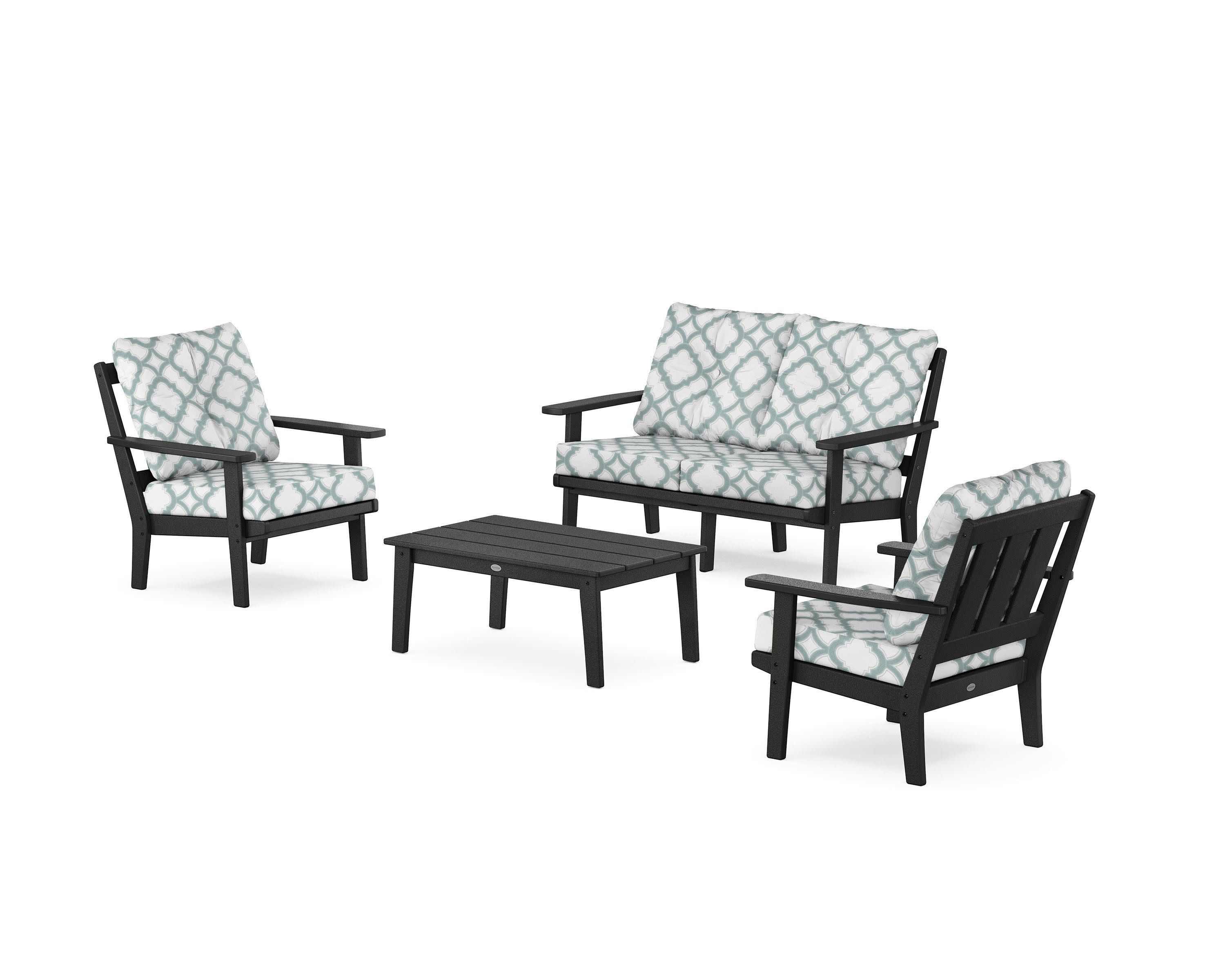 Oxford 4-Piece Deep Seating Set with Loveseat in Black / Trellis Glacier Spa
