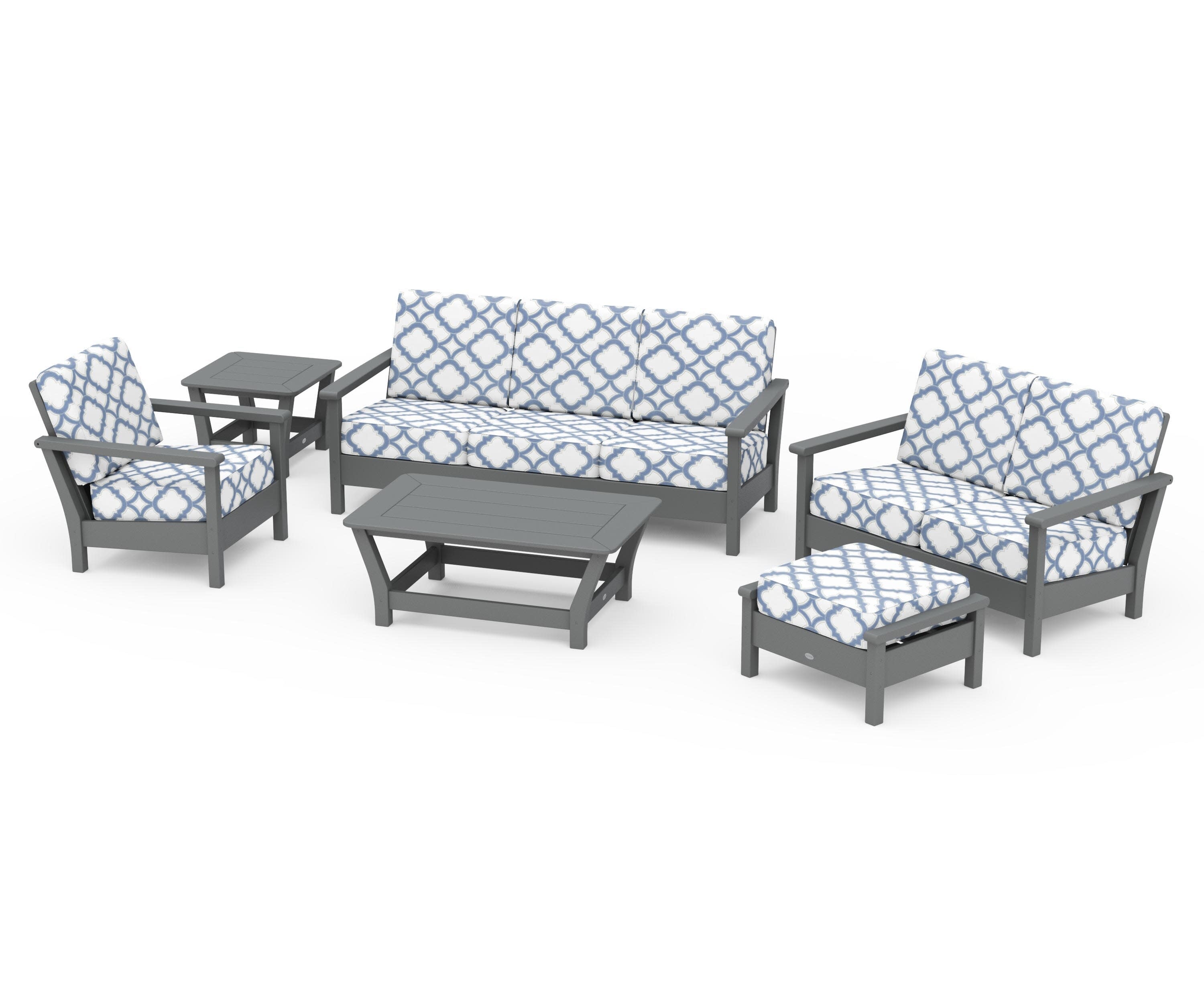Harbour 6-Piece Outdoor Living Set in Slate Grey / Trellis Sky Blue